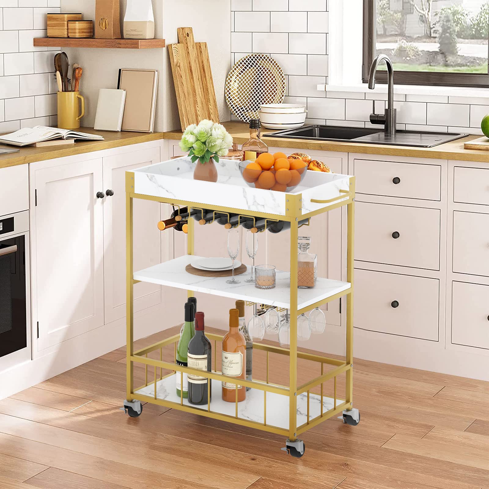 Gold Bar Cart with Wheels - 34