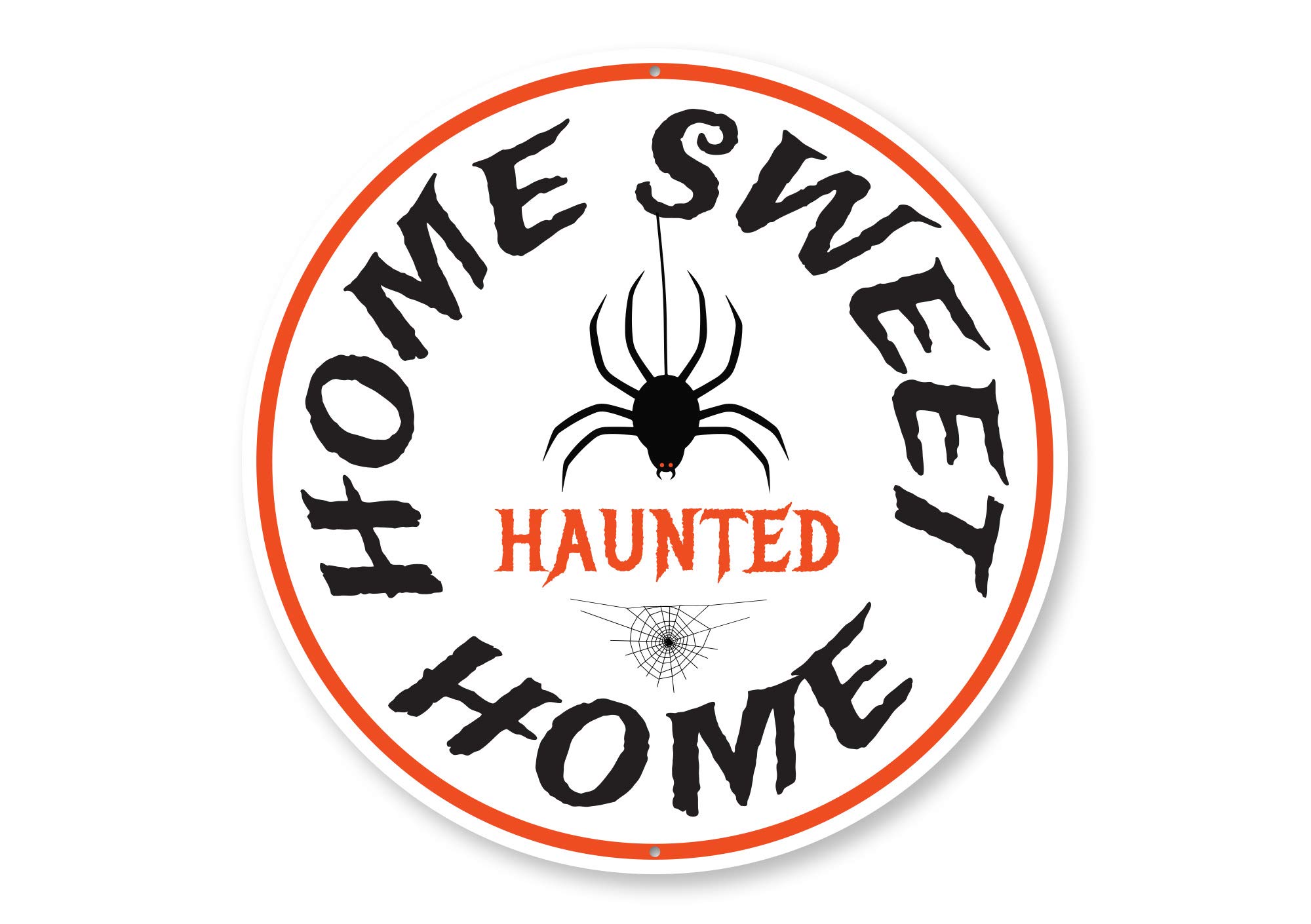 Spooky Haunted Home Sweet Home Halloween Metal Sign - 12 Inch Round Scary Decor for Indoor/Outdoor Holiday Party Decoration