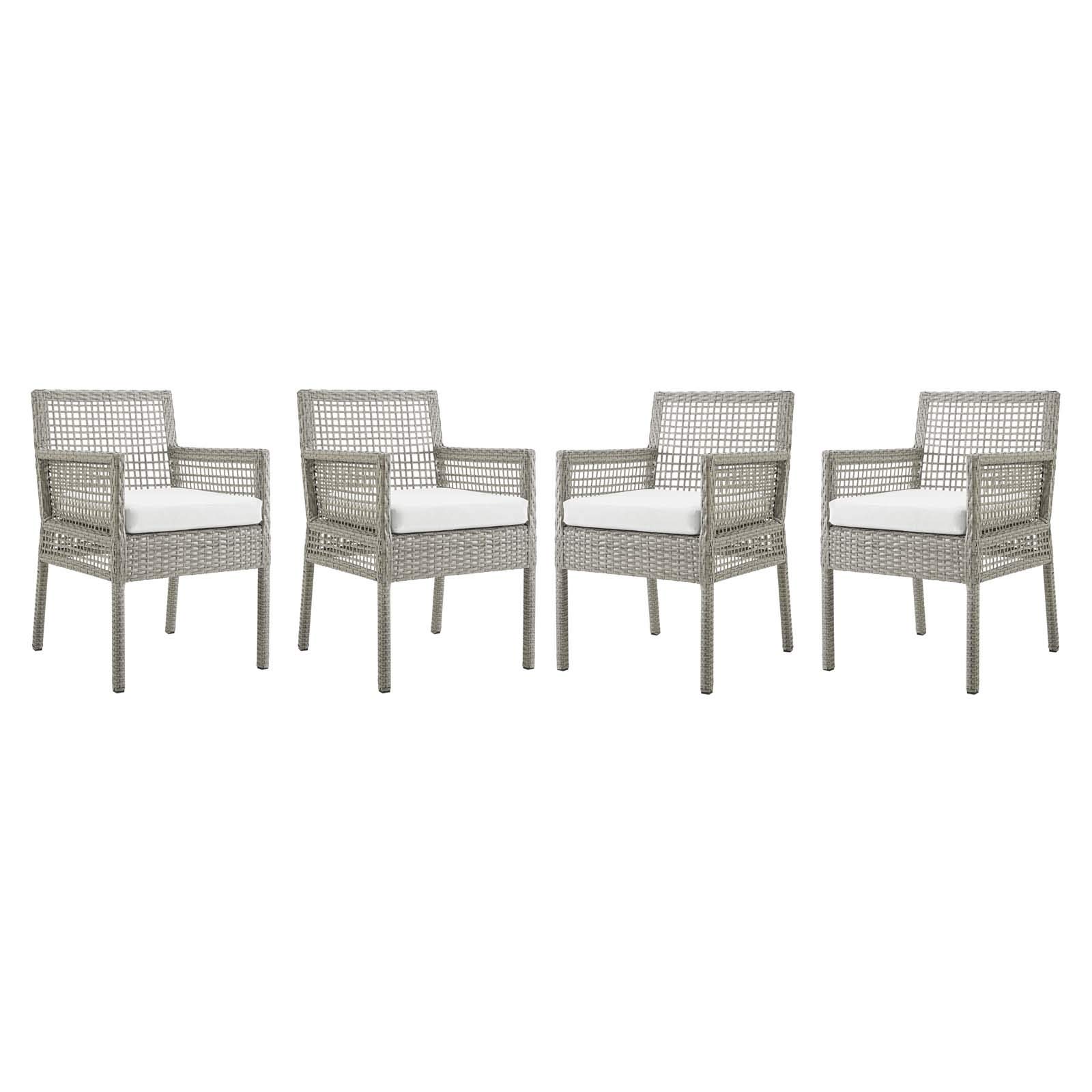 Modern Outdoor Patio Dining Armchair Set of 4, Grey Rattan Wicker Fabric Chairs, Perfect for Garden, Poolside, and Backyard Relaxation