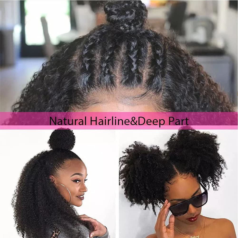 VIPbeauty Afro Kinky Curly Human Hair Wig 13x4 HD Lace Front Wigs - Brazilian Virgin Human Hair Lace Frontal Wig for Women - 180% Density Pre-Plucked with Baby Hair - Natural Color (22 Inch) - Perfect for Daily Wear, Parties, and Special Occasions