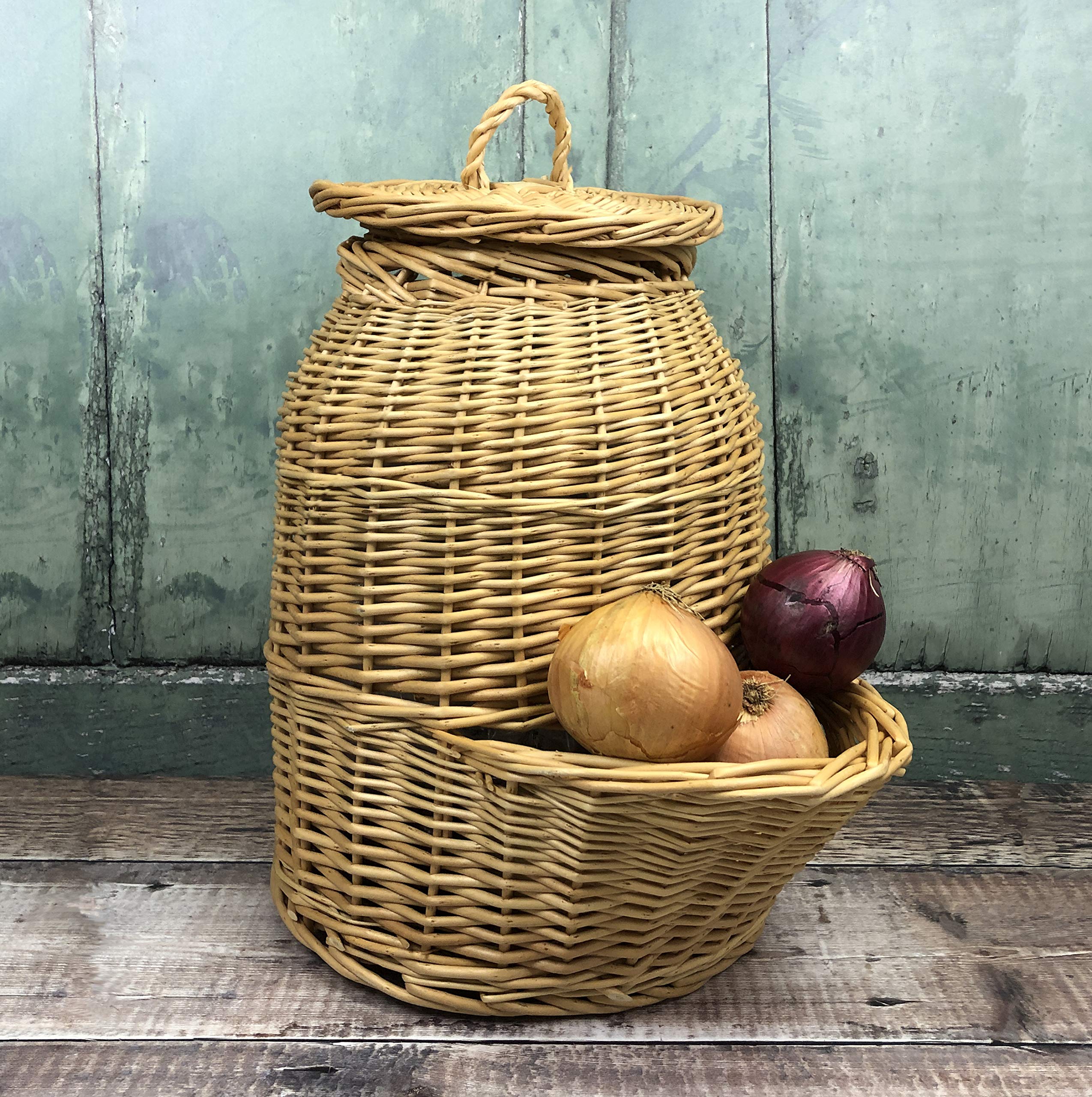 Woven Wicker Onion Storage Basket - Natural Rattan Vegetable Bin for Kitchen, Pantry & Farmhouse Decor | Perfect for Organizing Onions, Potatoes & Root Vegetables
