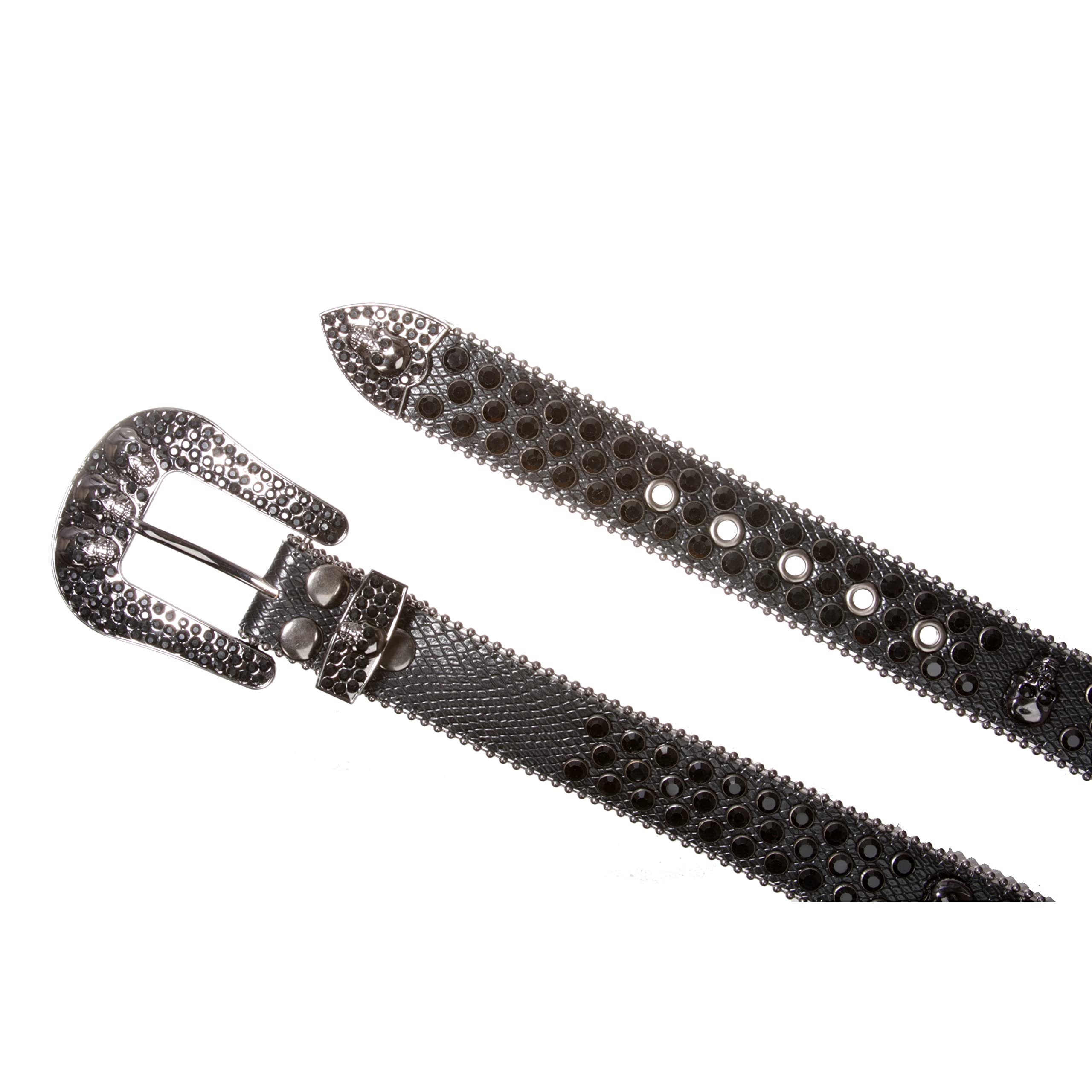 Western Rhinestone Skull Leather Belt for Men & Women - Cowboy Cowgirl Bling Accessory for Rodeo, Country Music & Western Fashion