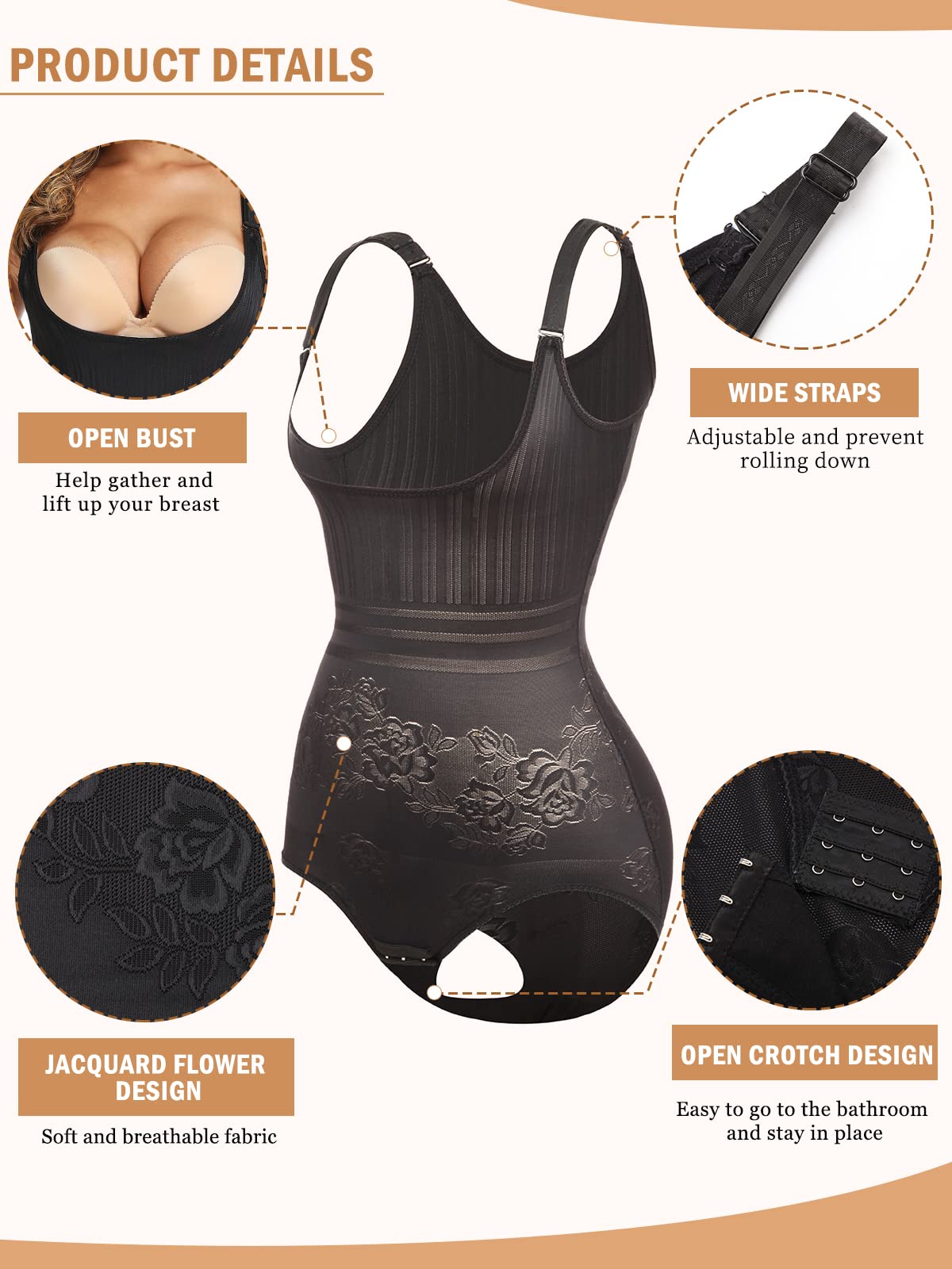 JOYSHAPER Women's Shapewear Bodysuit - Tummy Control Seamless Open Bust Bodysuit for Slimming & Waist Training - Perfect for Daily Wear, Special Occasions & Postpartum Recovery