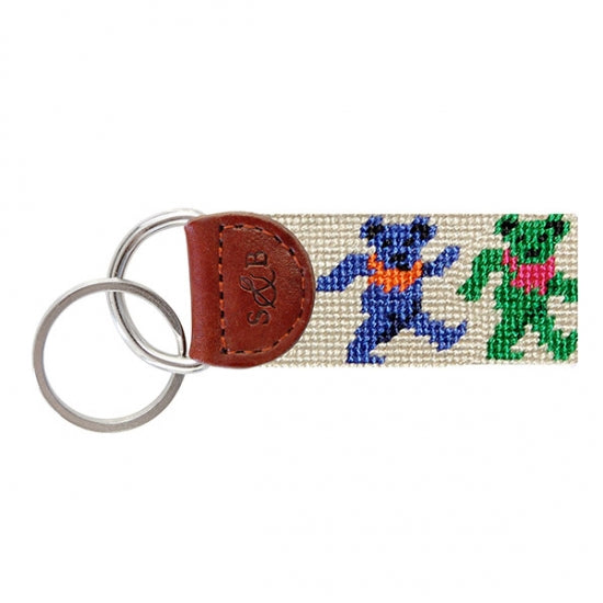 Dancing Bears Needlepoint Key Fob - Handmade Cute Animal Keychain for Women & Men - Perfect for Car Keys, House Keys & Gift Giving