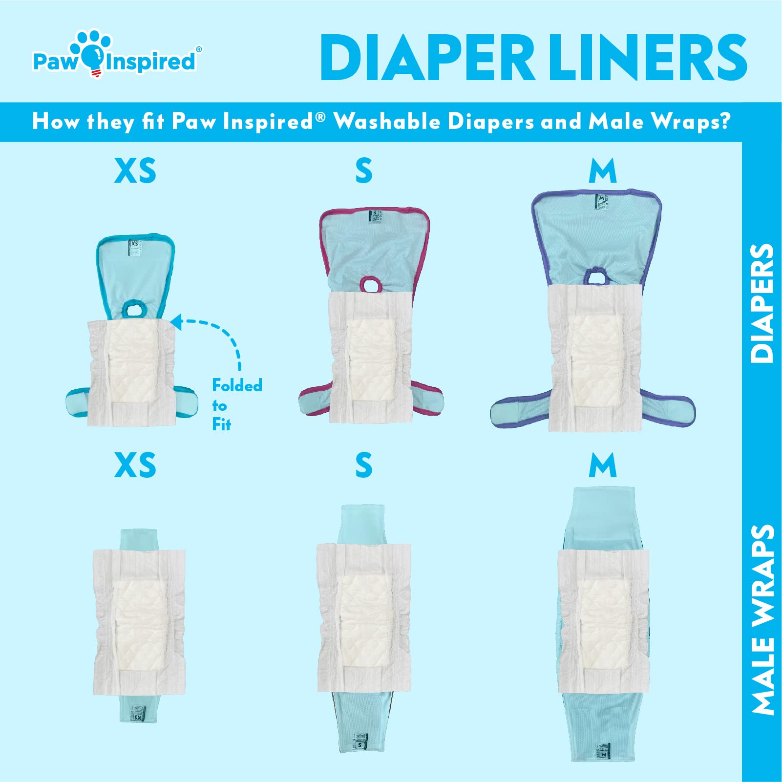 Premium Paw Inspired Dog Diaper Liners - Super Absorbent Leakproof Inserts for Washable Covers, Female Dog Diapers & Male Belly Bands (180 Count) - Perfect for Incontinence, Travel & Post-Surgery Care