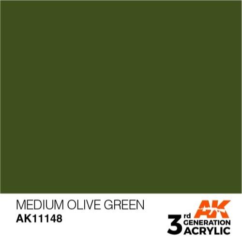 AK Interactive AK11148 Medium Olive Green Acrylic Paint - 17ml Bottle (3rd Gen) for Military Models, Miniatures & Dioramas - Premium Hobby Paint for Airbrush & Hand Brushing