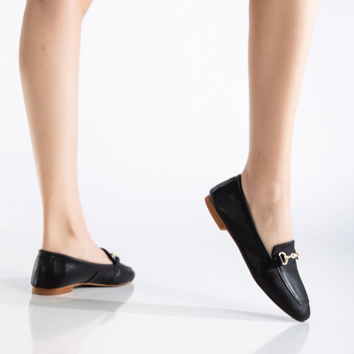 Olly Black Horsebit Loafers for Women - Classic Leather Slip-On Shoes with Gold-Tone Hardware - Perfect for Office, Business Casual & Everyday Wear