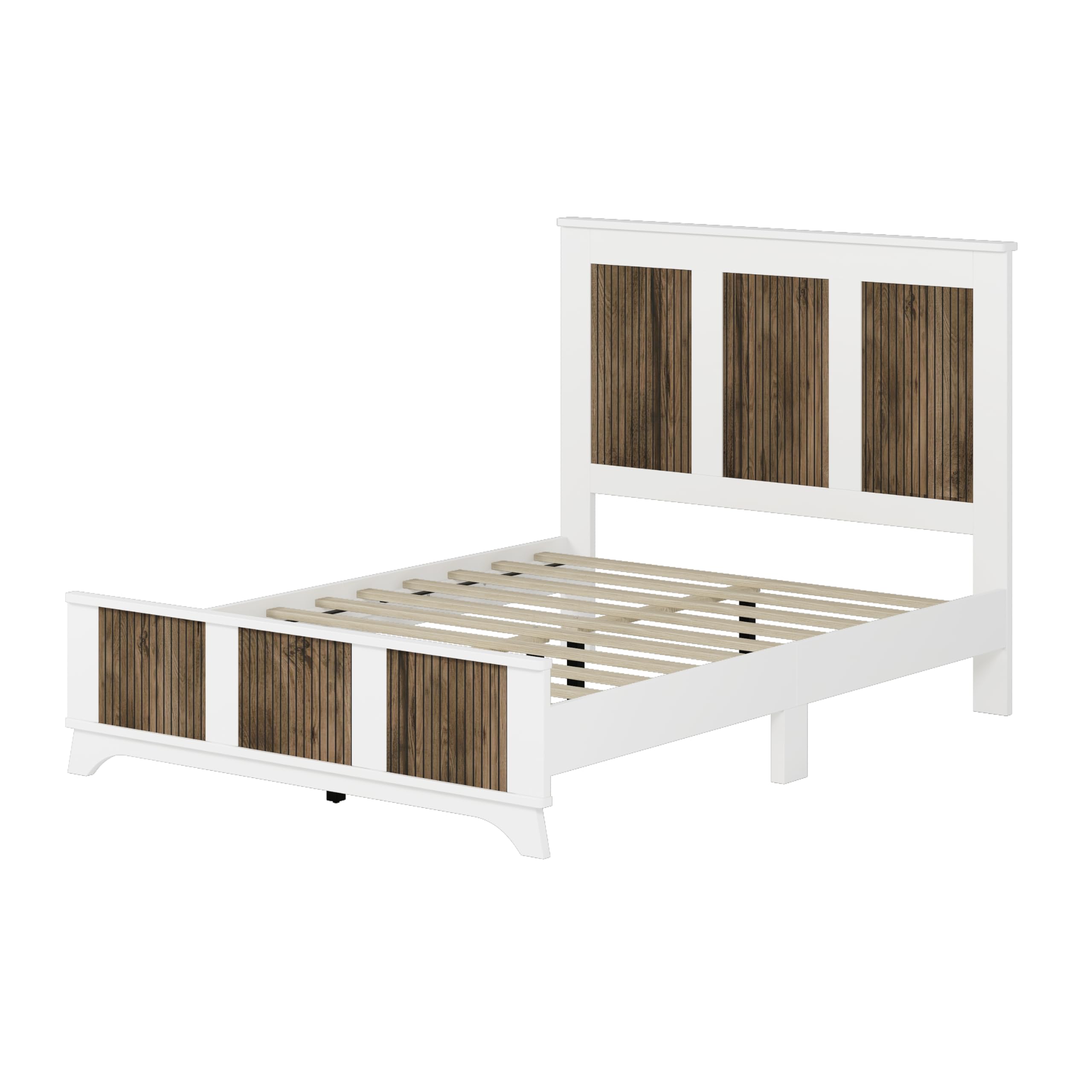 LZ LEISURE ZONE 4-Piece Full Size Farmhouse Bedroom Set - White Wooden Platform Bed with Storage Nightstands & Dresser (Metal Handles) | Rustic Home Decor for Master Bedroom, Guest Room & Apartment