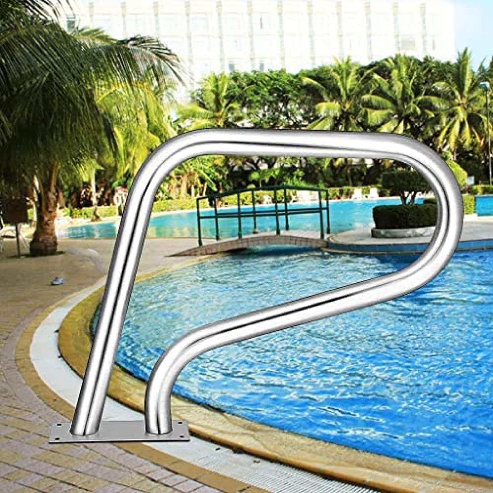 Stainless Steel Swimming Pool Handrail & Ladder Step Rail - Sloped Entry & Spa Safety Handle for Easy Pool Access (Silver) | Perfect for Residential & Commercial Pools, Spas, and Water Therapy Areas