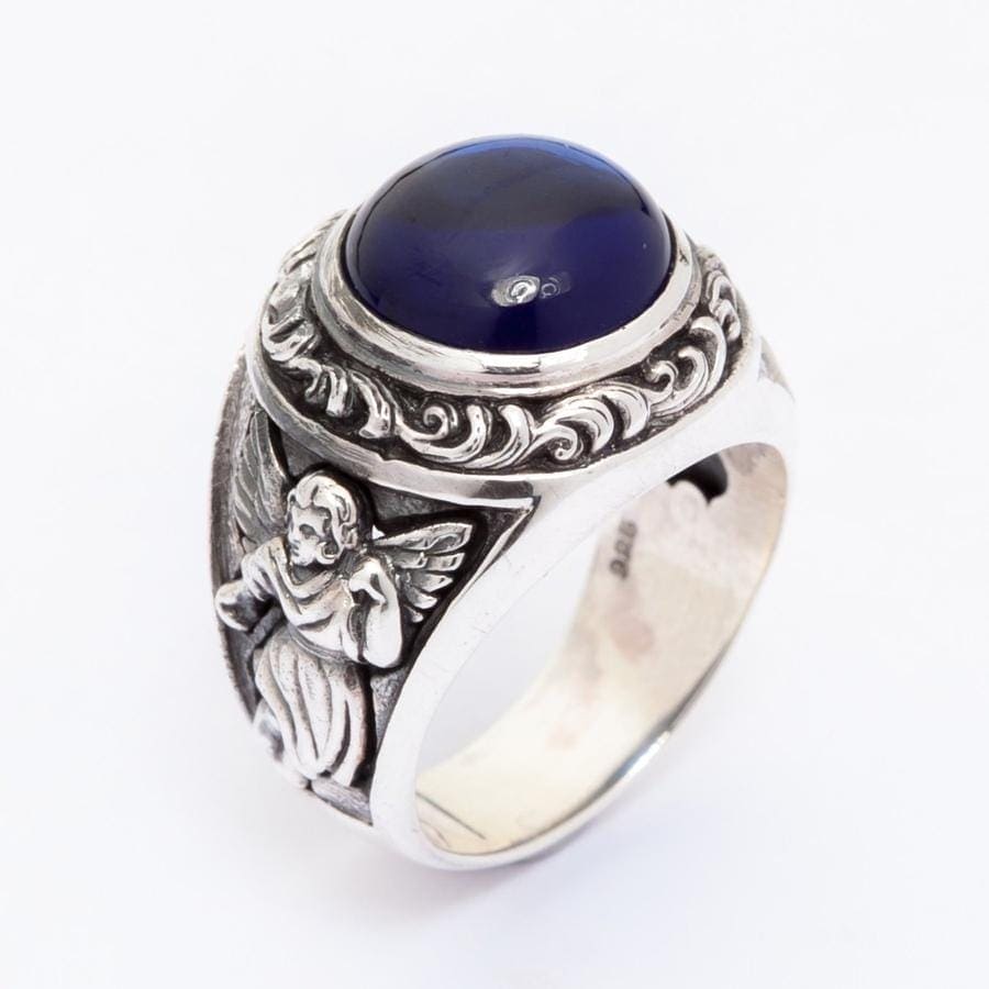 Blue Stone Sterling Silver Cupid Love Ring - Elegant Jewelry for Women, Perfect Gift for Valentine's Day, Anniversary & Romantic Occasions