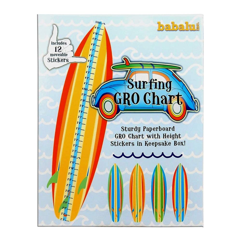 Surfboard Growth Chart for Kids - 12 Moveable Height Stickers - Measures Up to 5 Feet Tall - Perfect for Beach Themed Bedrooms & Nursery Decor