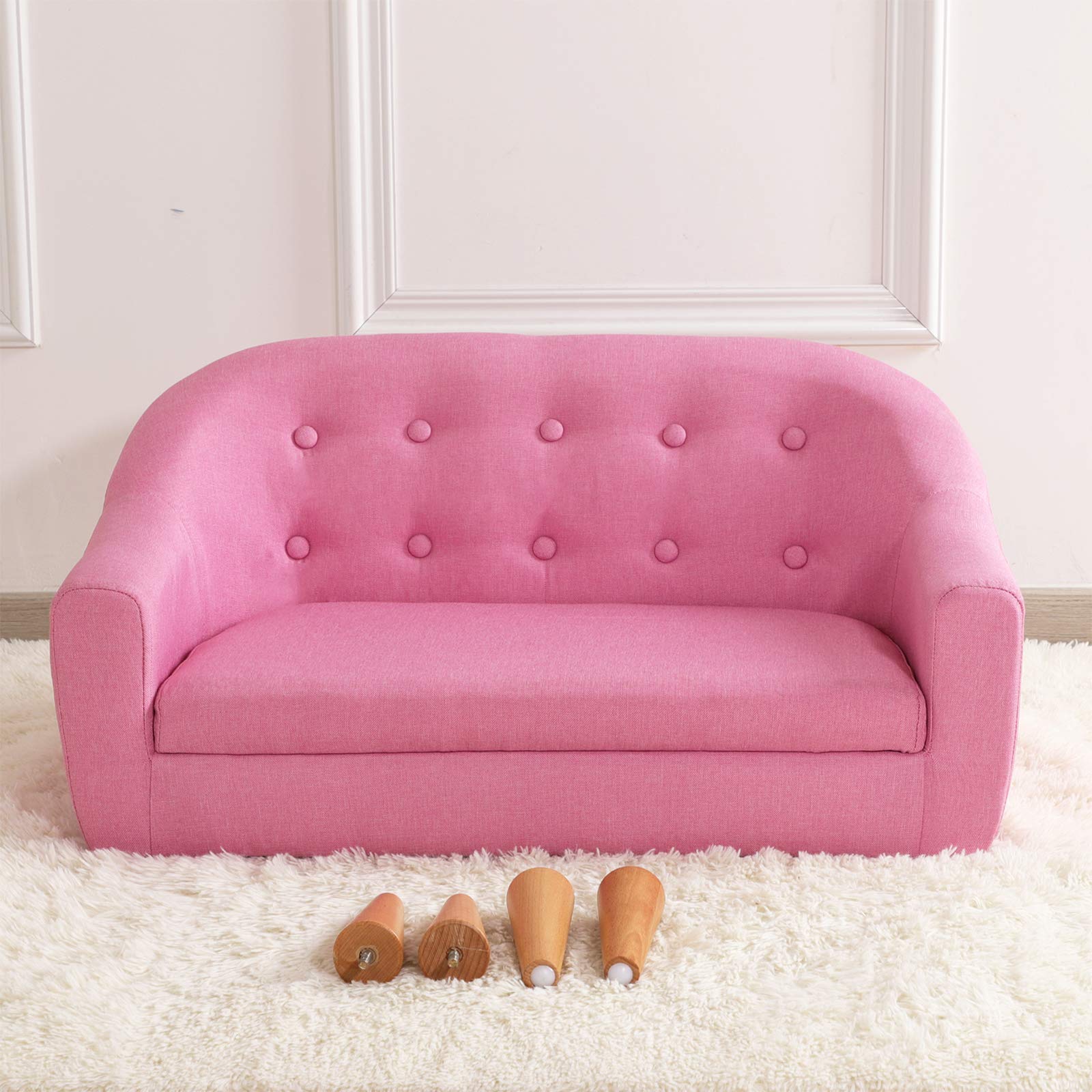 **Gifun Kids Sofa Chair - 30 Inch Pink 2-Seater Upholstered Couch with Linen Fabric & Wooden Frame for Boys & Girls - Perfect for Playroom, Nursery, or Bedroom**