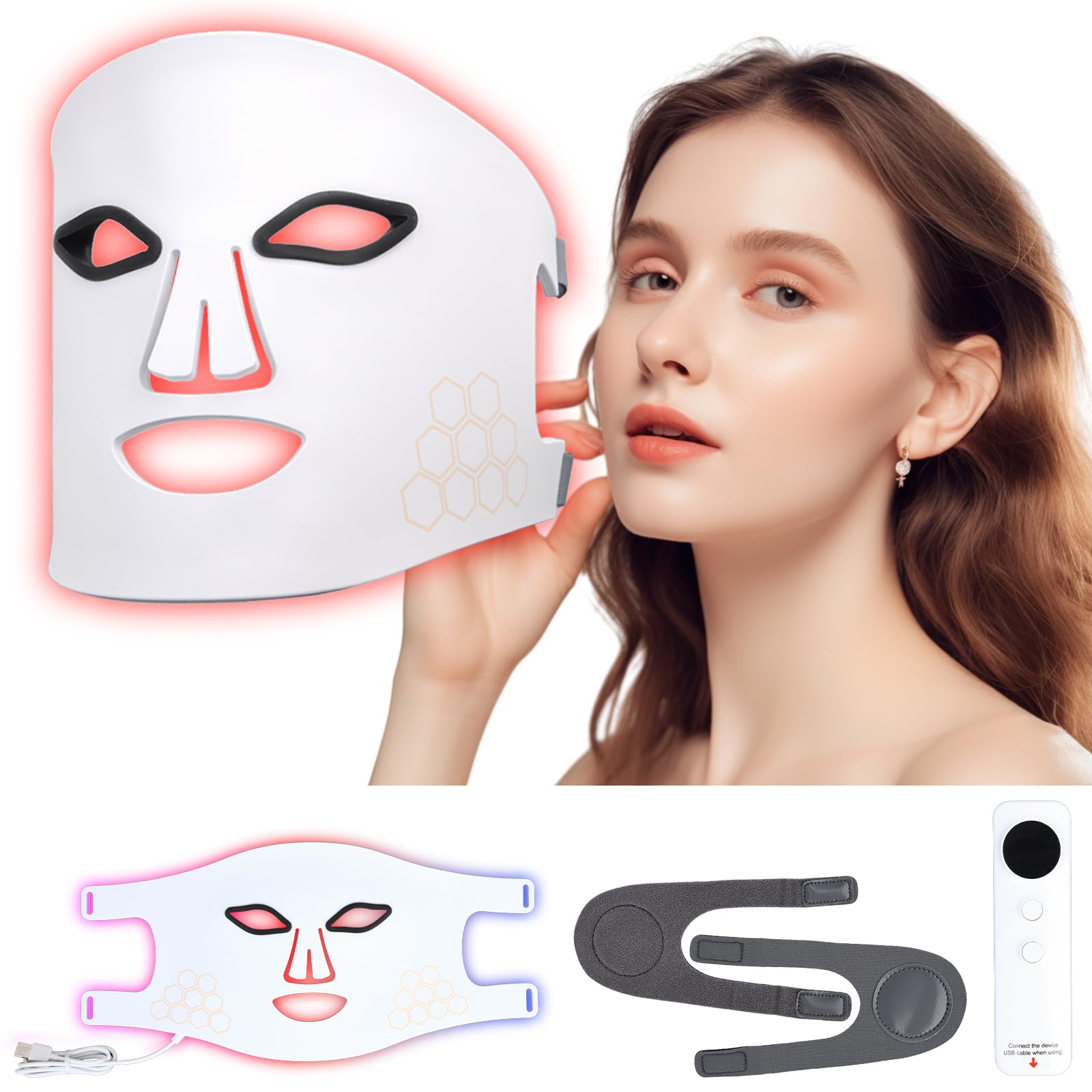 4-in-1 LED Light Therapy Face Mask with Remote Control - Red & Blue Light for Acne Treatment, Wrinkle Reduction & Skin Rejuvenation - Dark Spot Corrector for Face & Body | Perfect for Home Spa & Skincare Routine