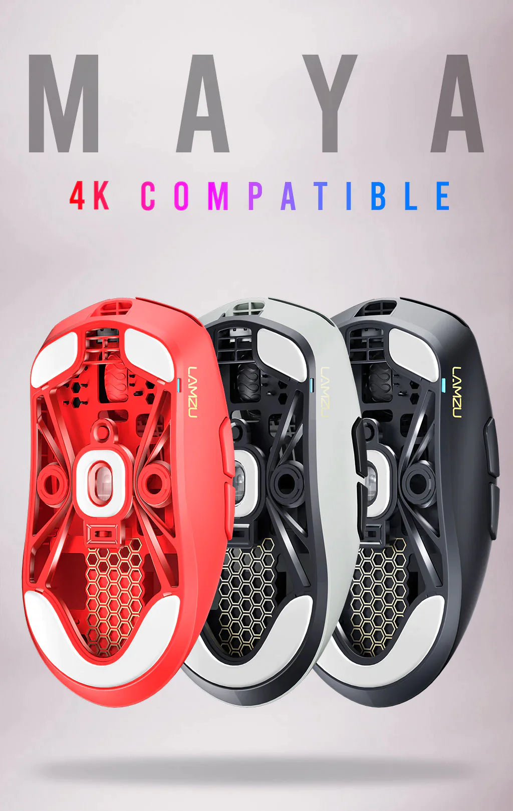 Lamzu Maya Wireless Gaming Mouse - Cloud Grey | 4K Compatible | Lightweight Ergonomic Design for FPS, MOBA, and MMO Gaming | Perfect for Esports & Competitive Play