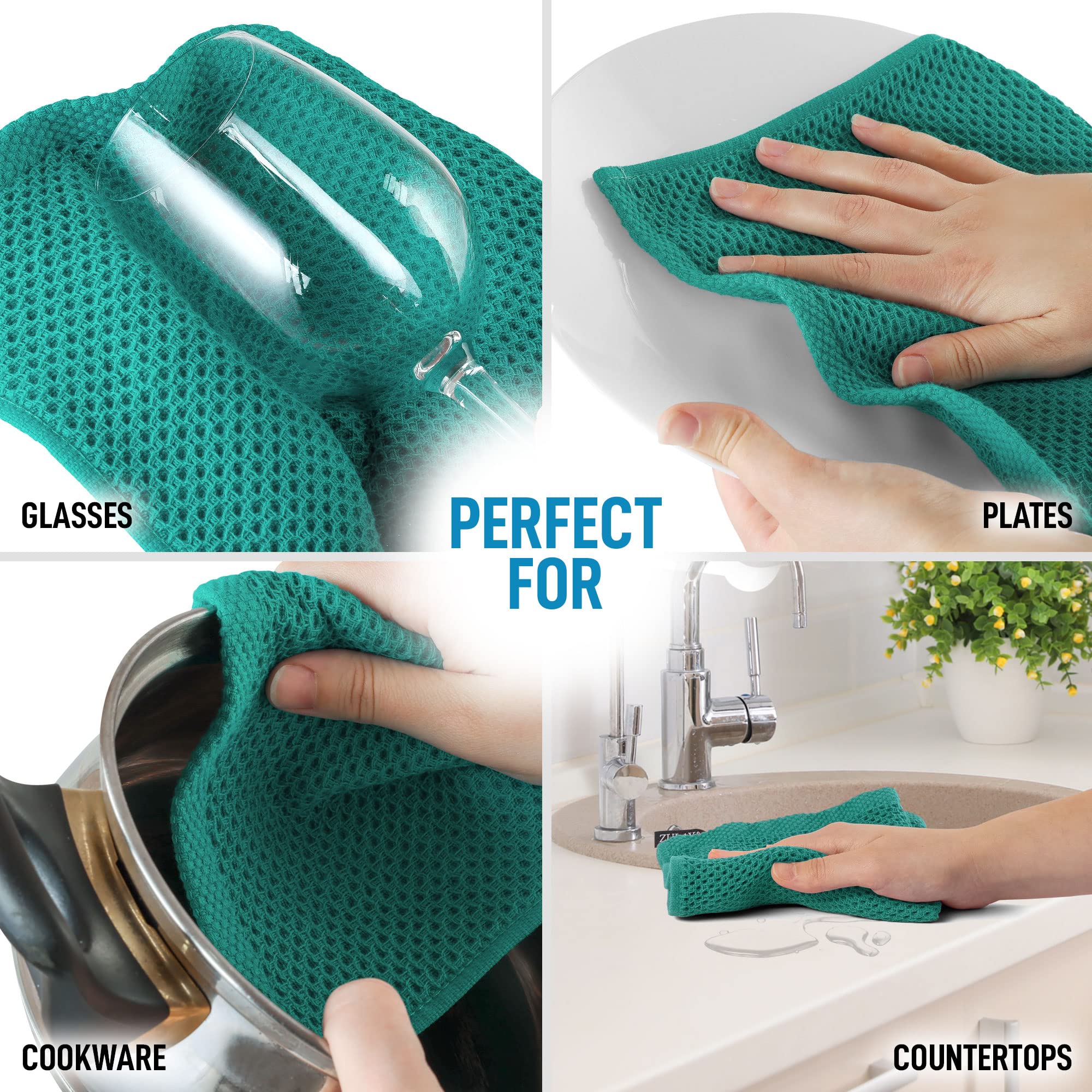 Zulay Premium 6-Pack 100% Cotton Waffle Weave Kitchen Towels - 12x12