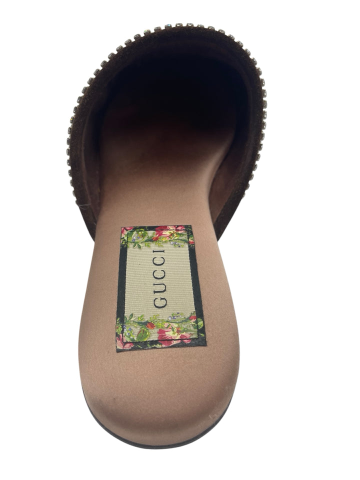 Gucci Velvet GG Monogram Crystal Mules for Women - Size 37 (US 7) - Luxury Designer House Slippers for Home, Parties & Special Occasions