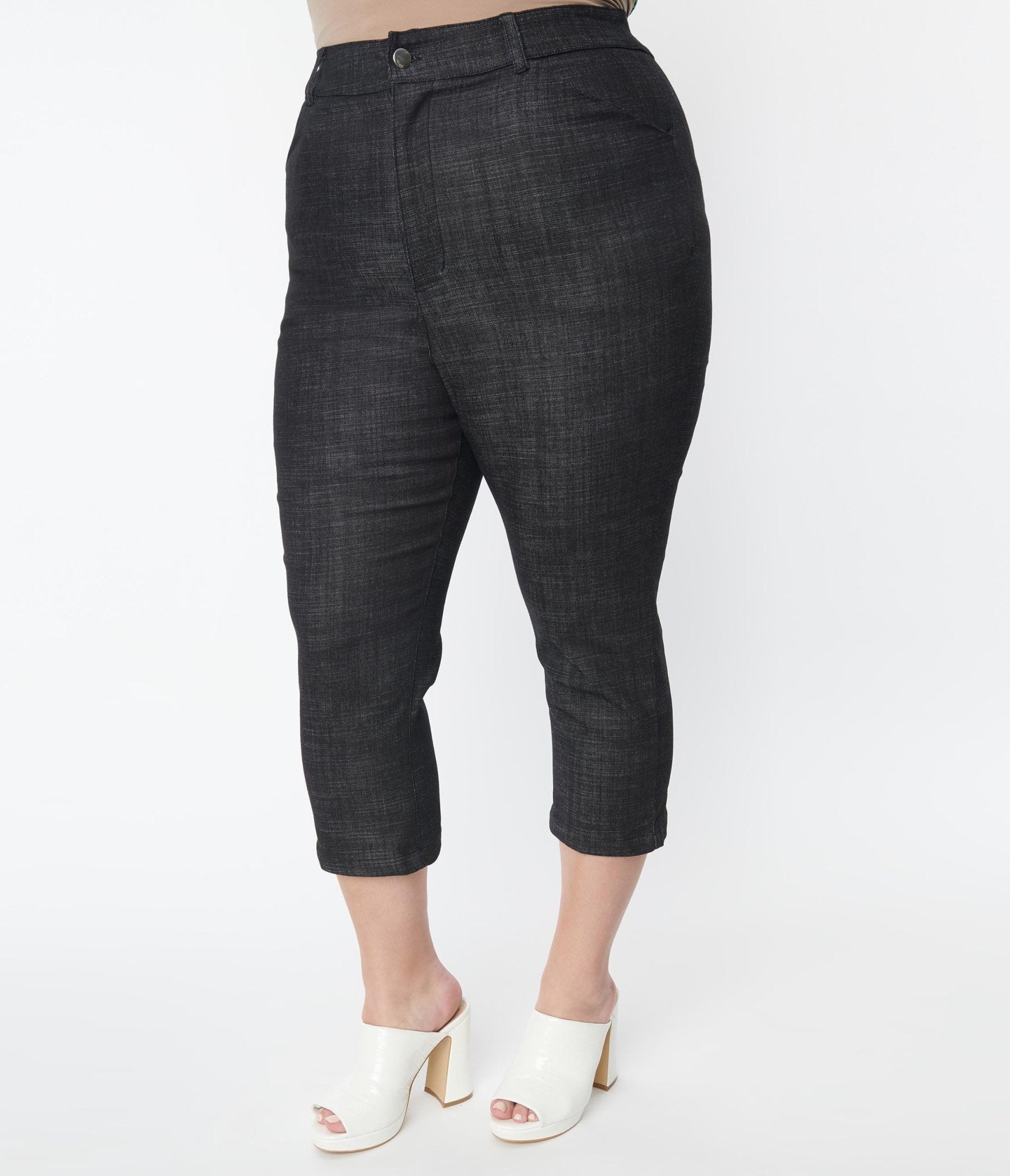 Smak Parlour Plus Size Black Denim Capris for Women - High Waisted Stretch Skinny Ankle Pants - Comfortable & Stylish for Casual Wear, Office & Travel