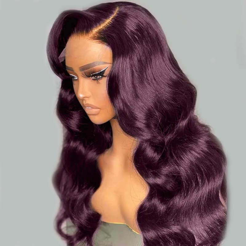 Eullair Glueless Dark Purple Plum Straight Human Hair Wig - Body Wave Lace Frontal Wigs for Women | Natural Look for Daily Wear, Cosplay & Special Occasions