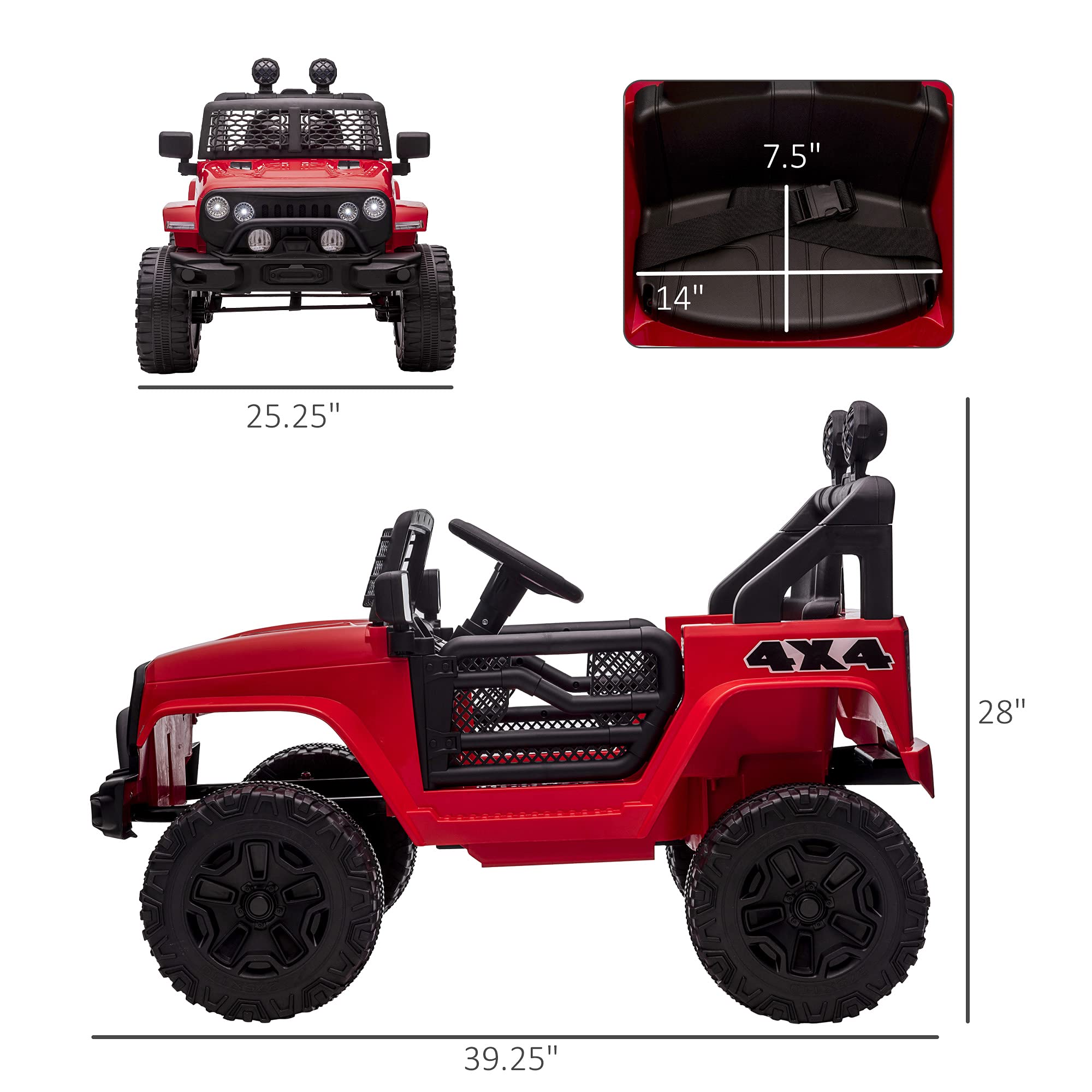 12V Kids Ride On Truck with Parent Remote Control - Battery Powered Electric Car for Boys & Girls, Adjustable Speed, LED Lights & Horn, Spring Suspension - Perfect for Birthday Gifts & Outdoor Play (Red)