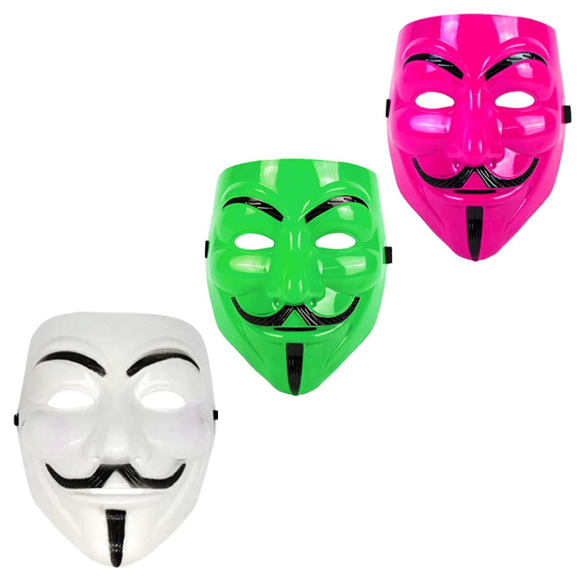 V for Vendetta Anonymous VIP Edition Face Mask - Sage Square Golden, Pink & White Set of 3 - Perfect Fit Cosplay & Halloween Costume Accessory - Protest, Movie Theme Party, and LARP Events