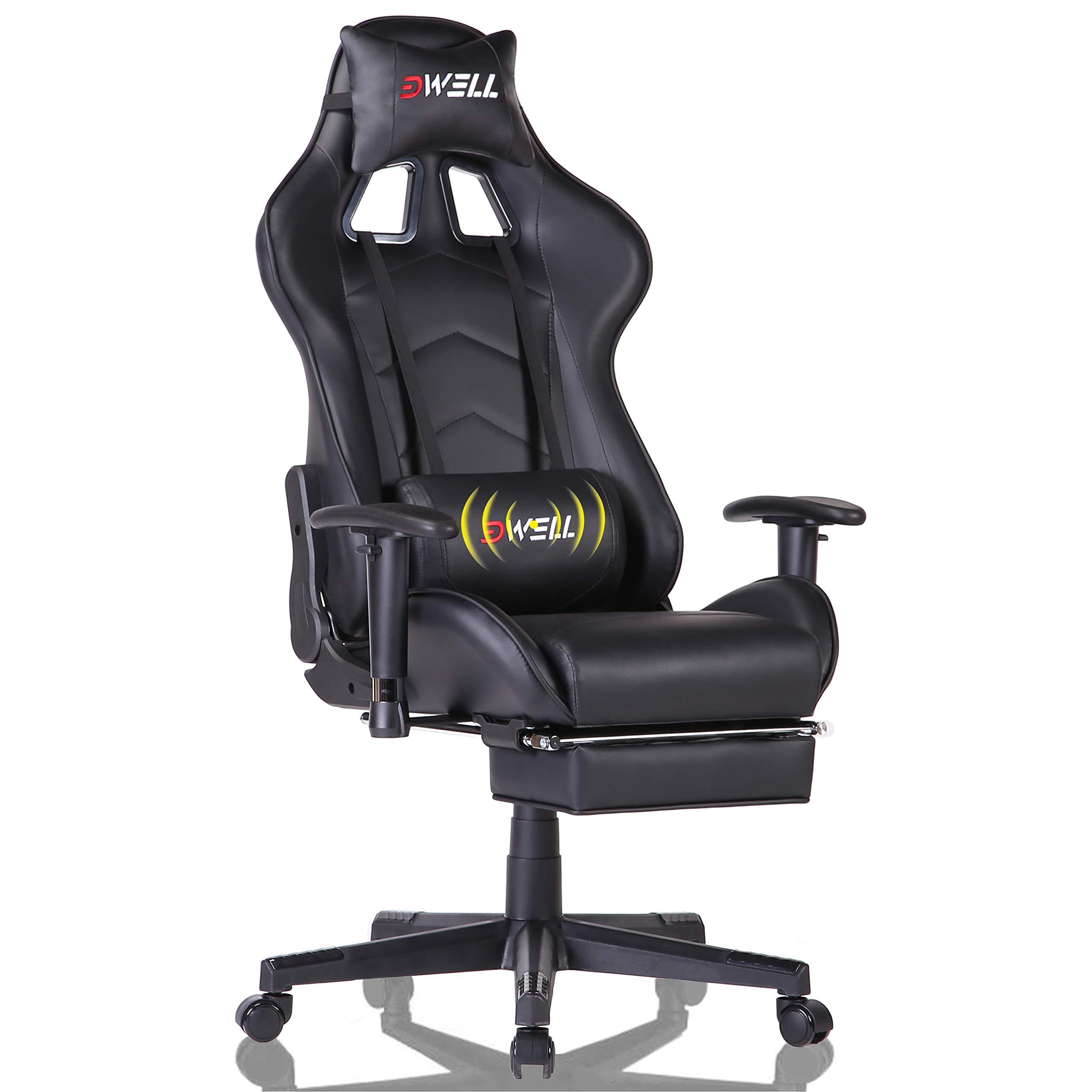 EDWELL Ergonomic Gaming Chair with Footrest & Massage Lumbar Support - High Back Office Computer Desk Chair for Adults - Black - Perfect for PC Gaming, Home Office & Esports Tournaments