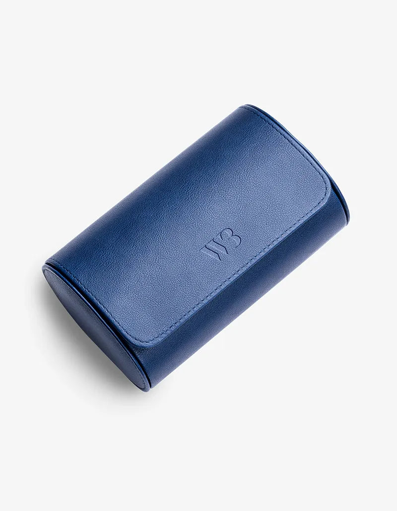 Premium 2 Slot Watch Roll for Men - Navy Blue Leather Watch Case | Travel & Storage Organizer for Luxury Watches