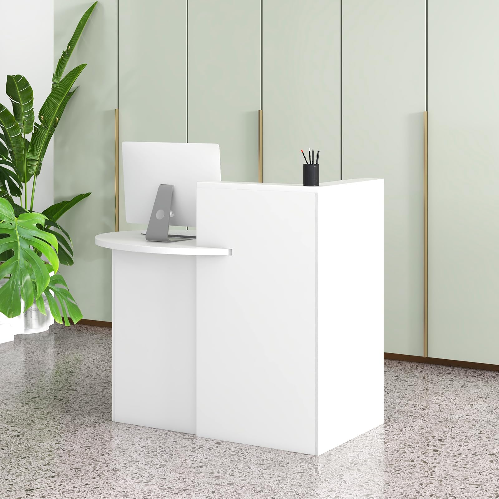 Tangkula Reception Desk with Lockable Drawer & Adjustable Shelf - Oval Desktop Retail Counter for Checkout - Computer Workstation for Salon, Lobby, Home Office - Perfect for Business, Retail Stores & Professional Spaces