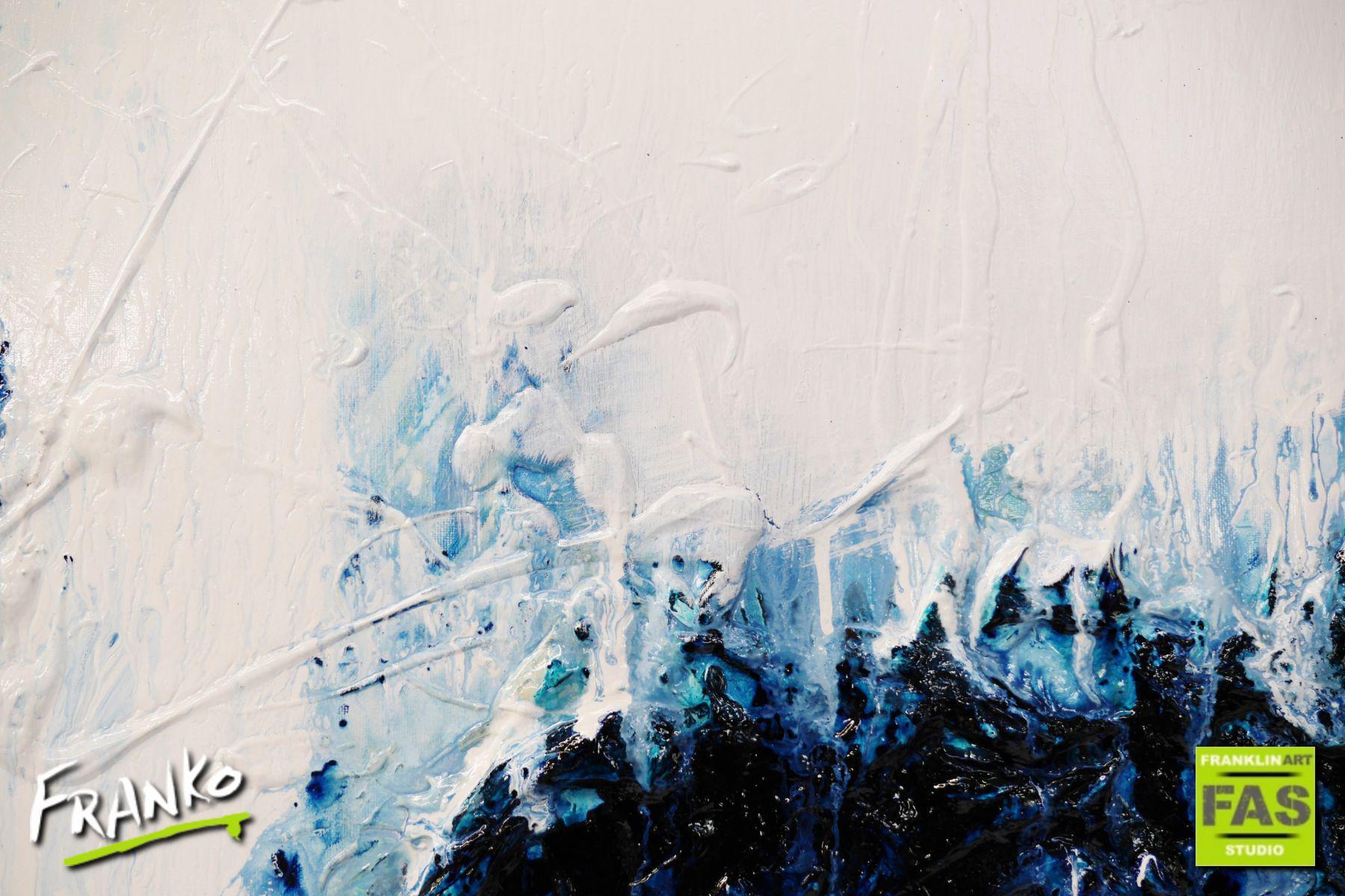 Blue Monty 160cm x 100cm Blue White Textured Abstract Canvas Art - Modern Wall Decor for Living Room, Bedroom & Office