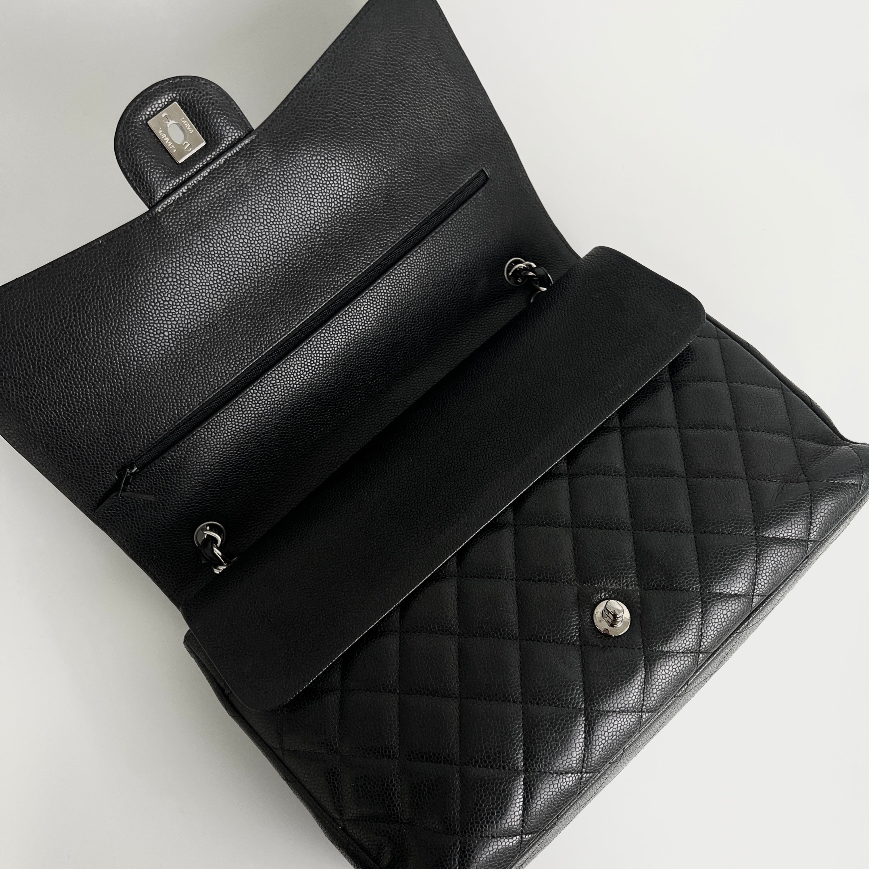 Chanel Quilted Caviar Maxi Black Leather Handbag - Luxury Designer Crossbody Bag for Women, Perfect for Work, Travel & Evening Events