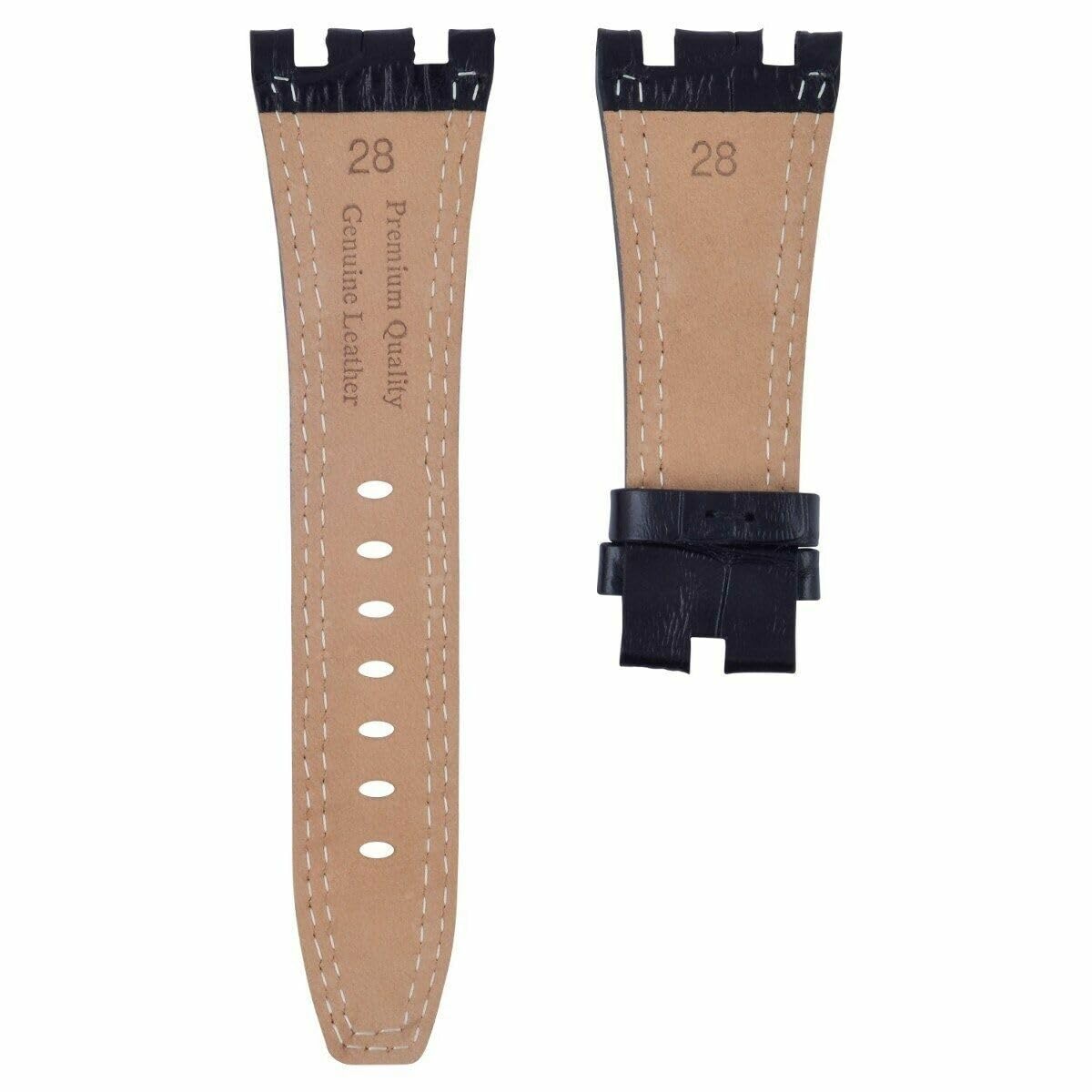 28mm Genuine Leather Watch Band Strap for Audemars Piguet Royal Oak - Black with Red Stitching | Replacement Watch Strap for Men & Women | Perfect for Business, Casual & Formal Occasions