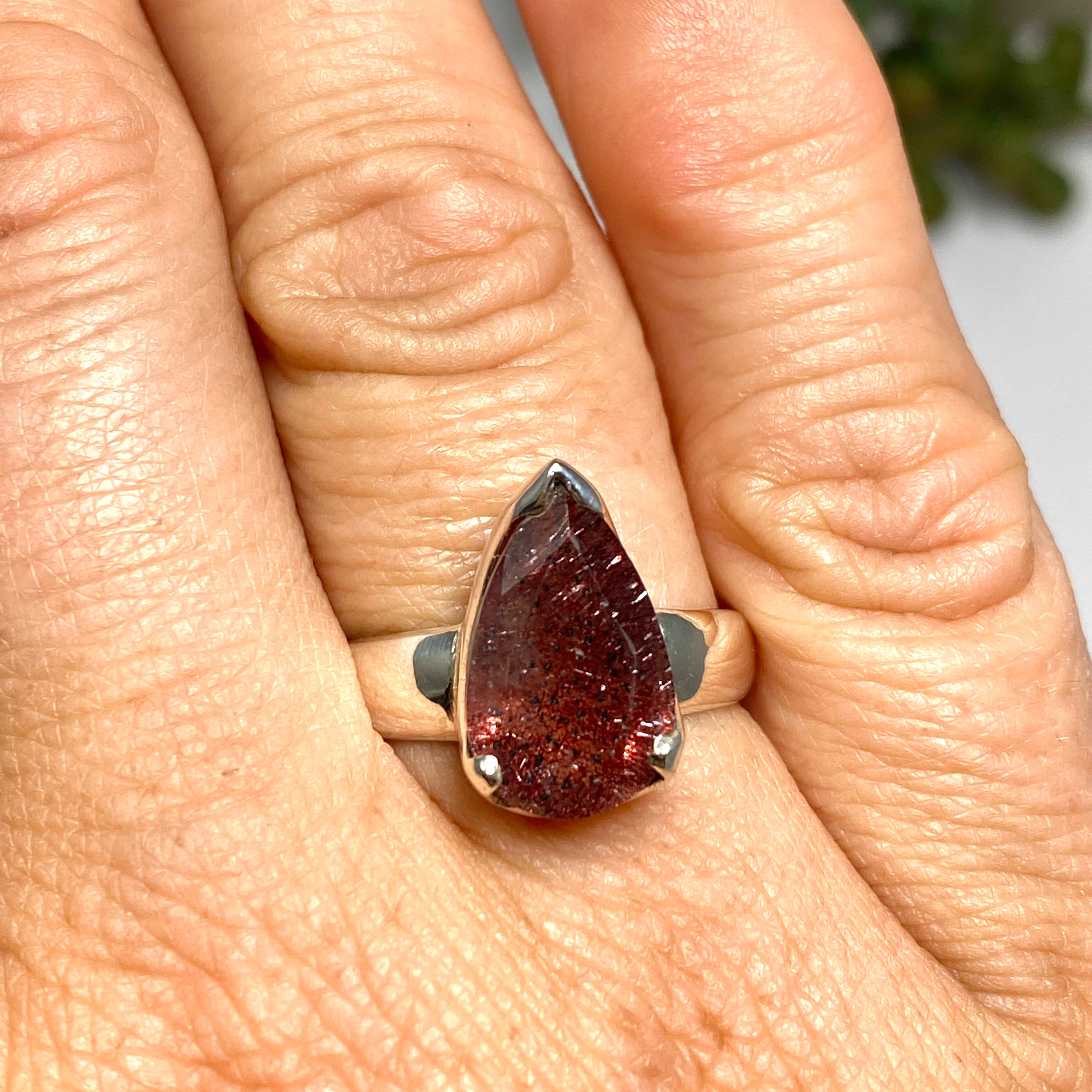 Lepidicrocite in Quartz Teardrop Faceted Ring - Size 7 Natural Crystal Jewelry for Women - Perfect for Healing, Meditation & Spiritual Energy Work