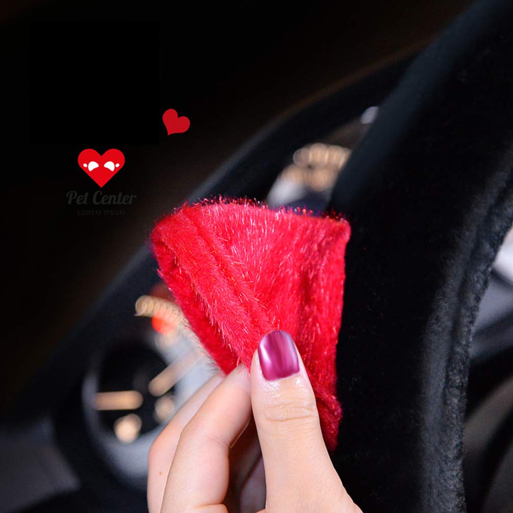 Fluffy Cat Ears Steering Wheel Cover - Universal Fit for Cars, Trucks & SUVs - Soft Plush Cover for Women & Girls (Red) - Cute Car Accessory for Daily Commute & Road Trips