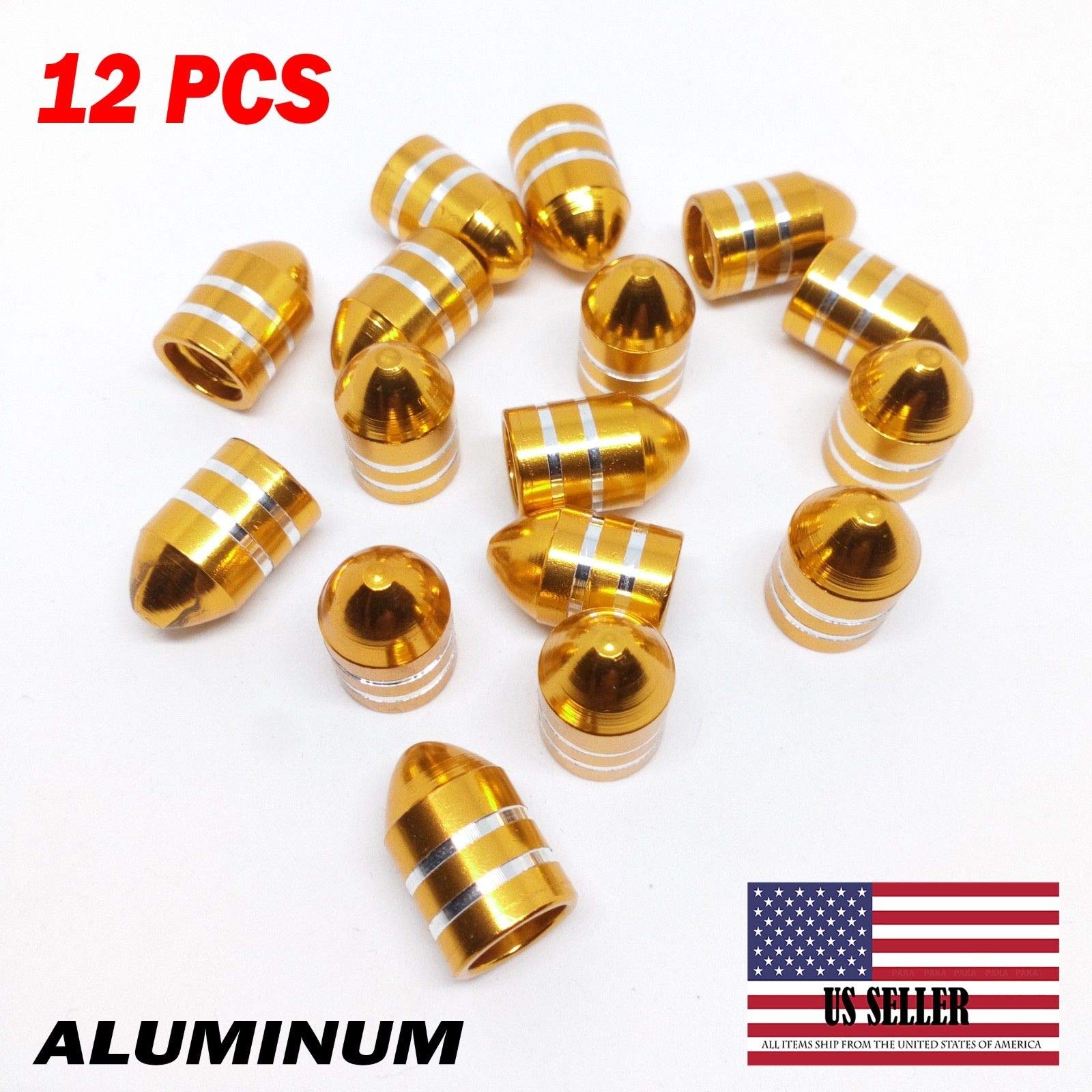 12 Pcs Gold Aluminum Bullet Style Tire Valve Stem Caps - Premium Air Valve Covers for Car, Truck & Motorcycle Wheels - Enhance Your Vehicle's Style & Protection