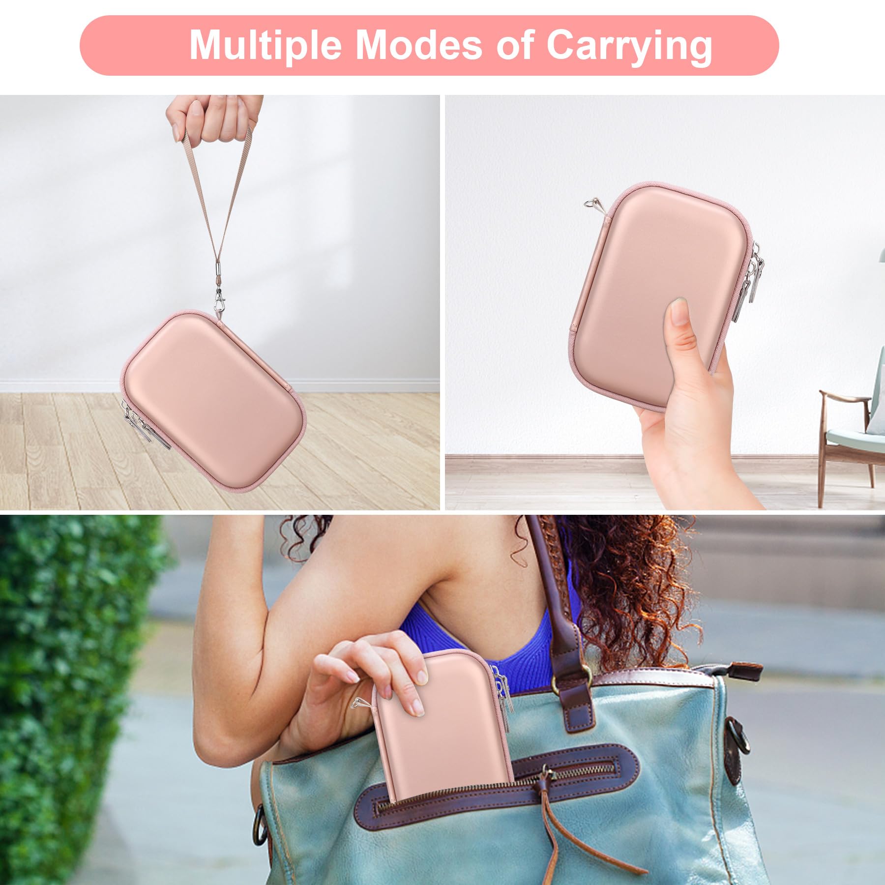 Canboc Carrying Case for HP Sprocket 2x3, KODAK Step & Lifeprint Photo Printers - Rose Gold Mesh Bag with Photo Paper & Cable Storage | Perfect for Travel, Parties & Home Photo Printing