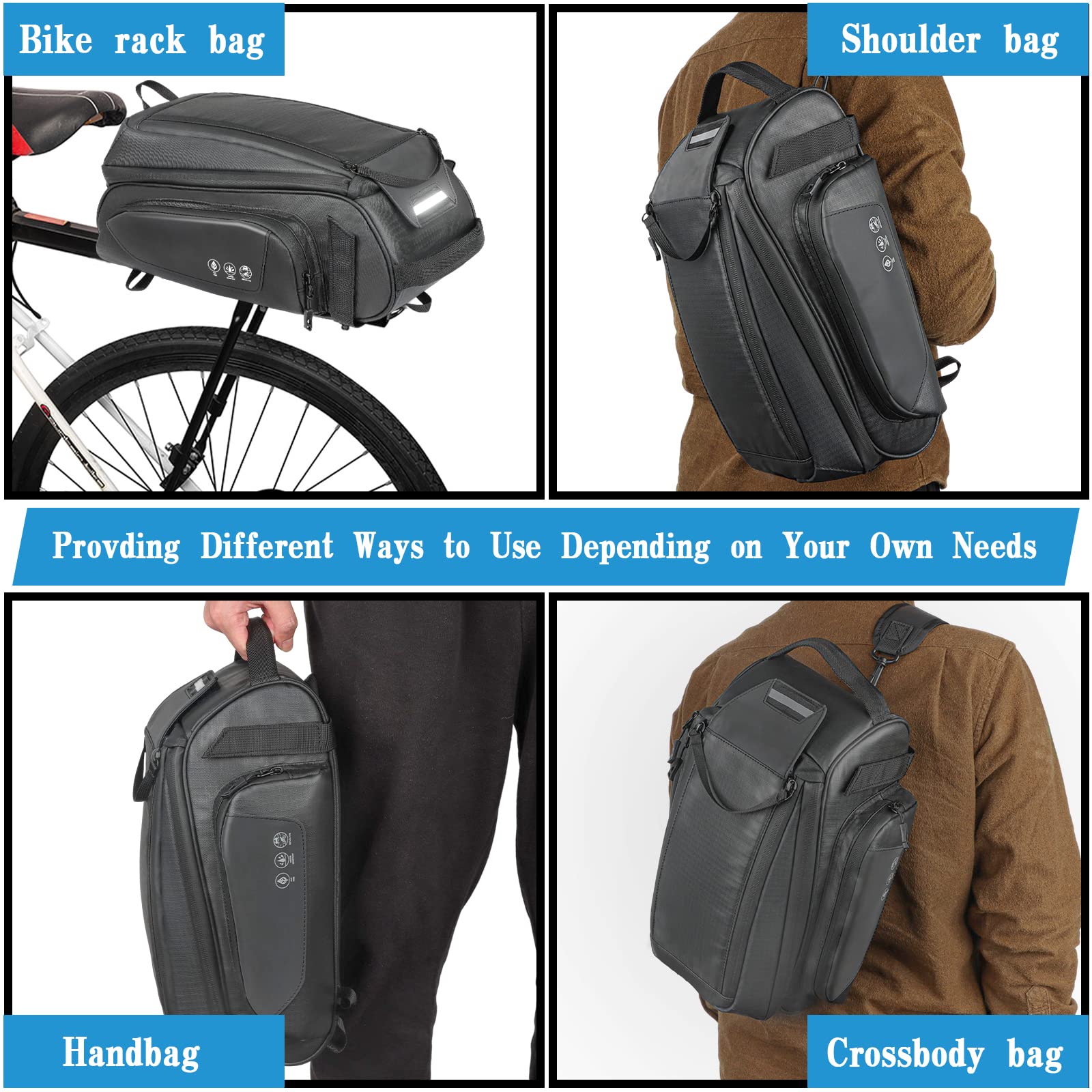 Waterproof 8L Bike Rack Bag - Reflective Bicycle Trunk Pannier with Shoulder Strap | Rear Carrier Storage for Commuting, Cycling & Outdoor Adventures