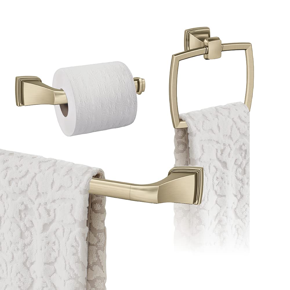 Amerock Golden Champagne 18-Inch Towel Bar Set - 3-Piece Bathroom Accessories for Modern & Luxury Homes - Perfect for Spa-Like Bathrooms & Guest Suites
