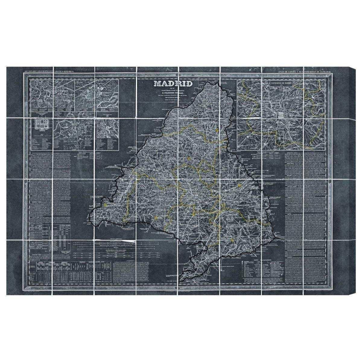 Oliver Gal 'Map of Madrid 1861' Vintage Wall Art Canvas Print - Gray & White 36x24 Inches | Perfect for Living Room, Office Decor & Gift for Travel Lovers