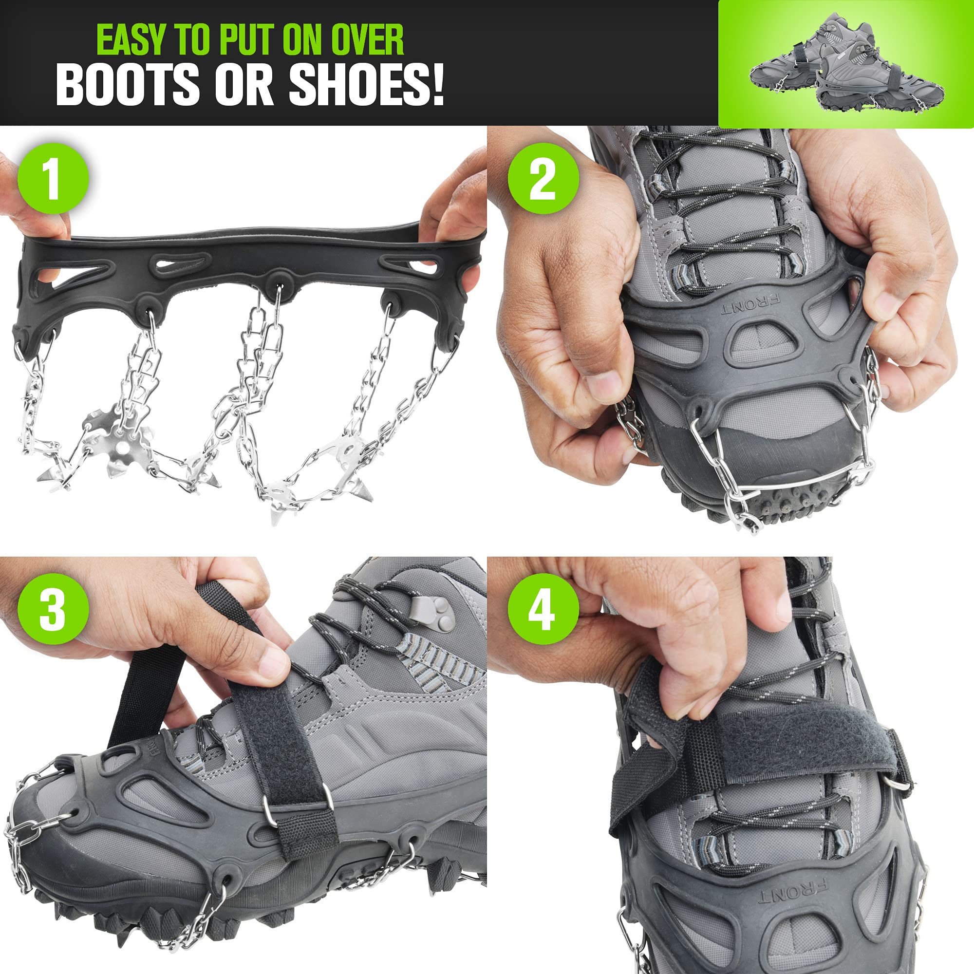 Best Hiking Crampons with 19 Non-Slip Spikes - Ice & Snow Traction for Boots & Shoes - Perfect for Winter Hiking, Mountaineering & Icy Trails