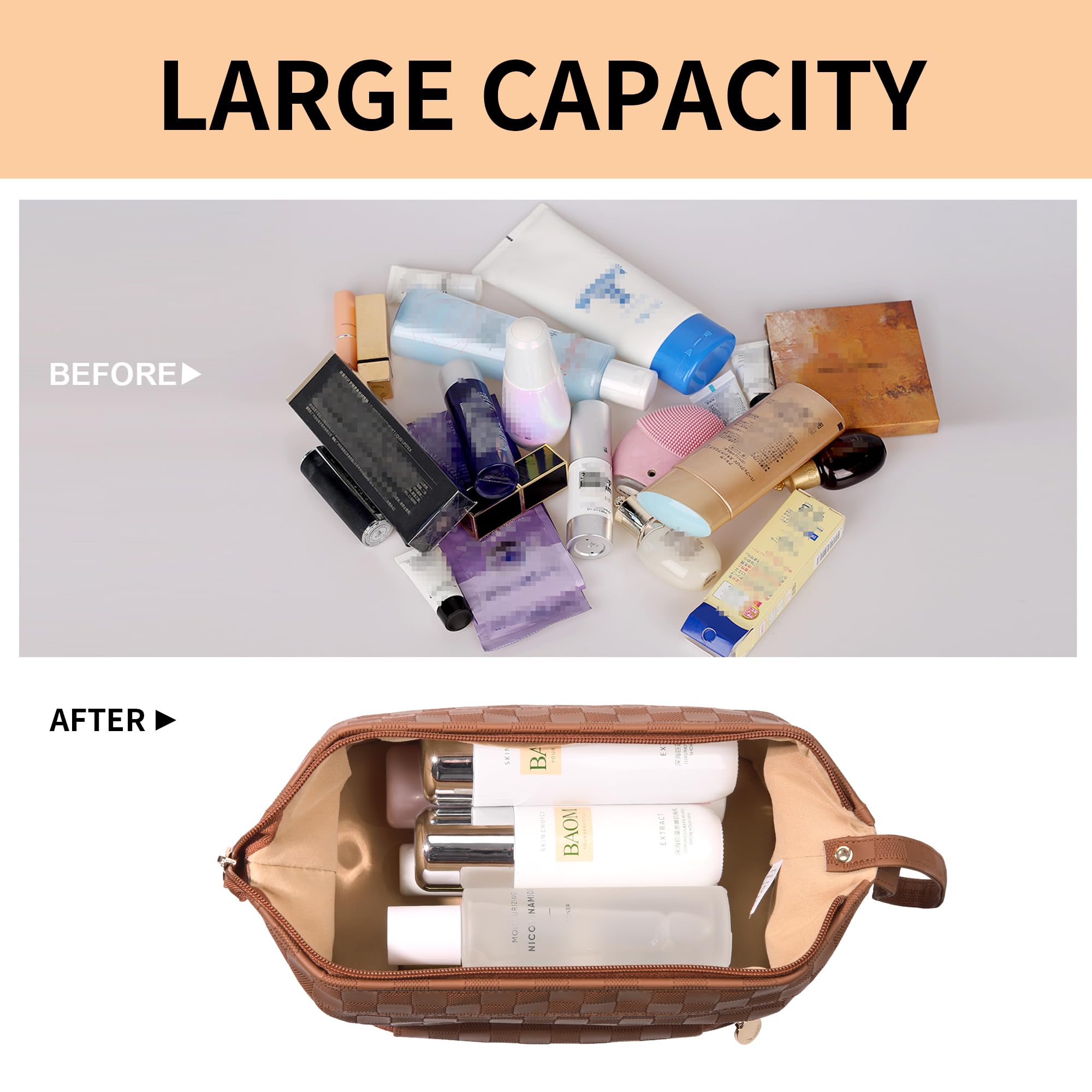 Abiudeng Large Waterproof Makeup Bag - Travel Cosmetic Organizer with Bottom Pouch, Cute Toiletry Bag for Women | Perfect for Travel, Gym & Daily Essentials Storage