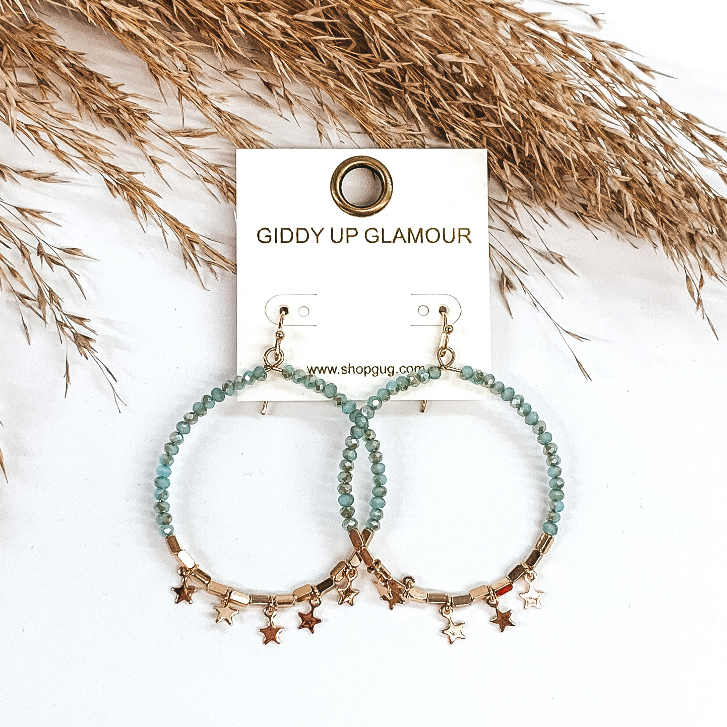Turquoise Circle Drop Beaded Earrings with Mini Gold Stars - Boho Chic Jewelry for Women, Perfect for Parties, Weddings & Everyday Wear