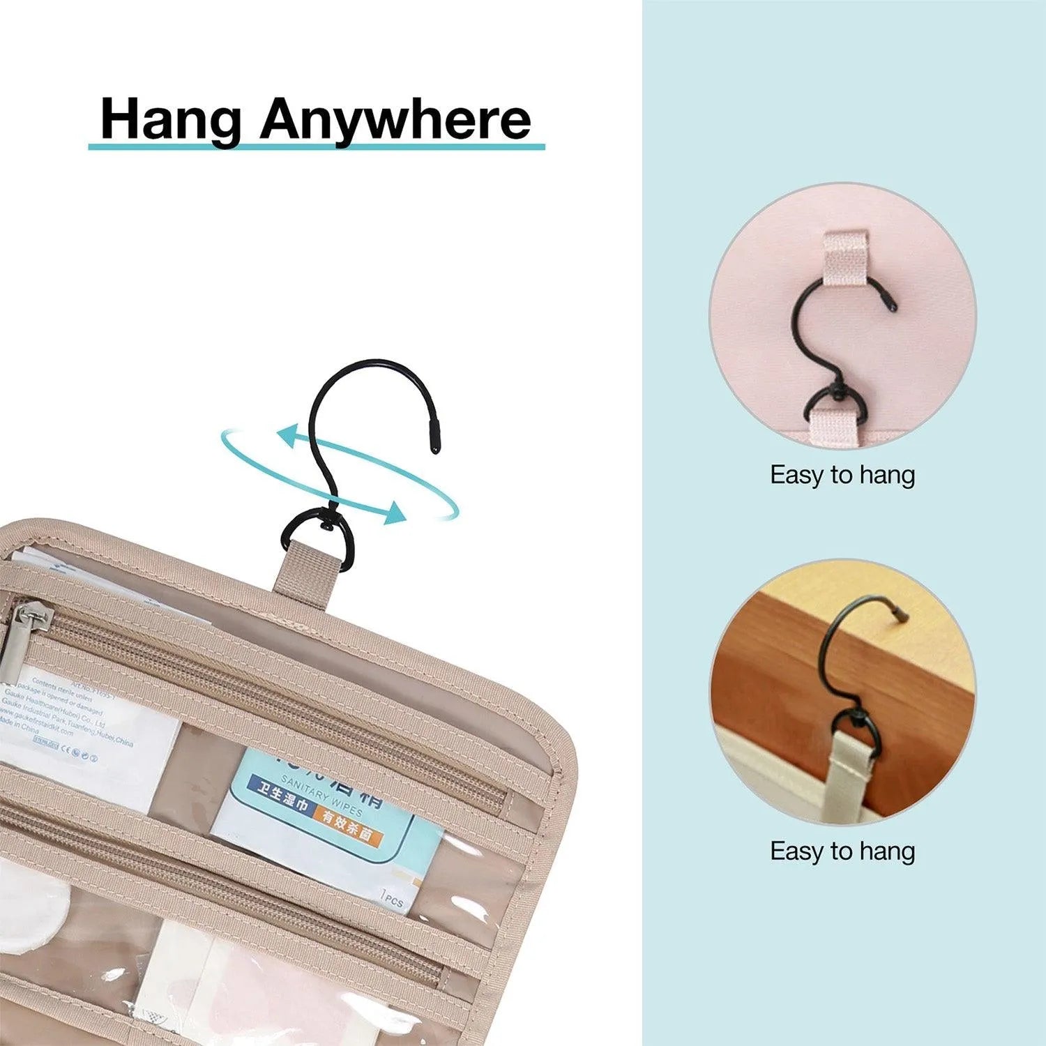 Space Saver Pro Hanging Toiletry Bag - Waterproof Travel Cosmetic Organizer for Bathroom, Camping & Gym - Compact Hanging Toiletry Case with Multiple Pockets