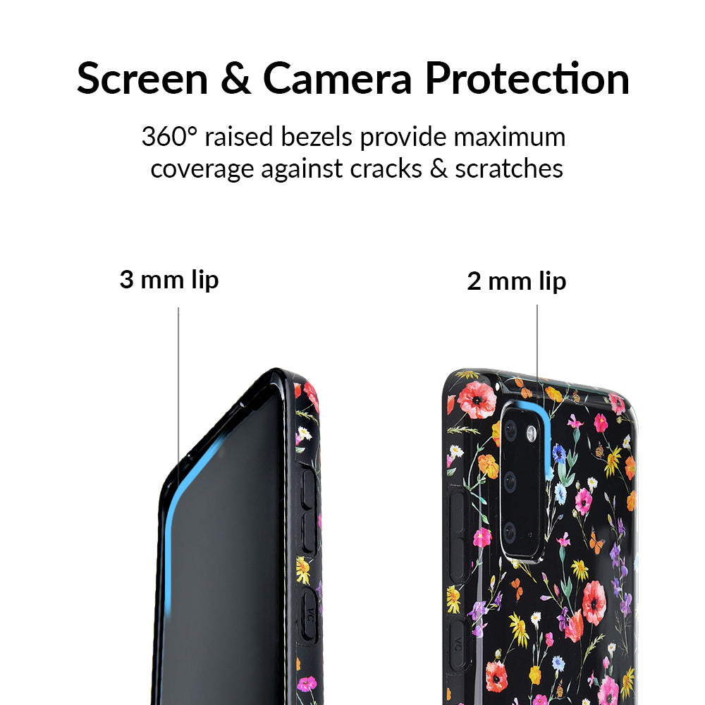 Samsung Galaxy Phone Case with Black Wildflower Design - Durable Protective Cover for Everyday Use, Travel & Outdoor Activities