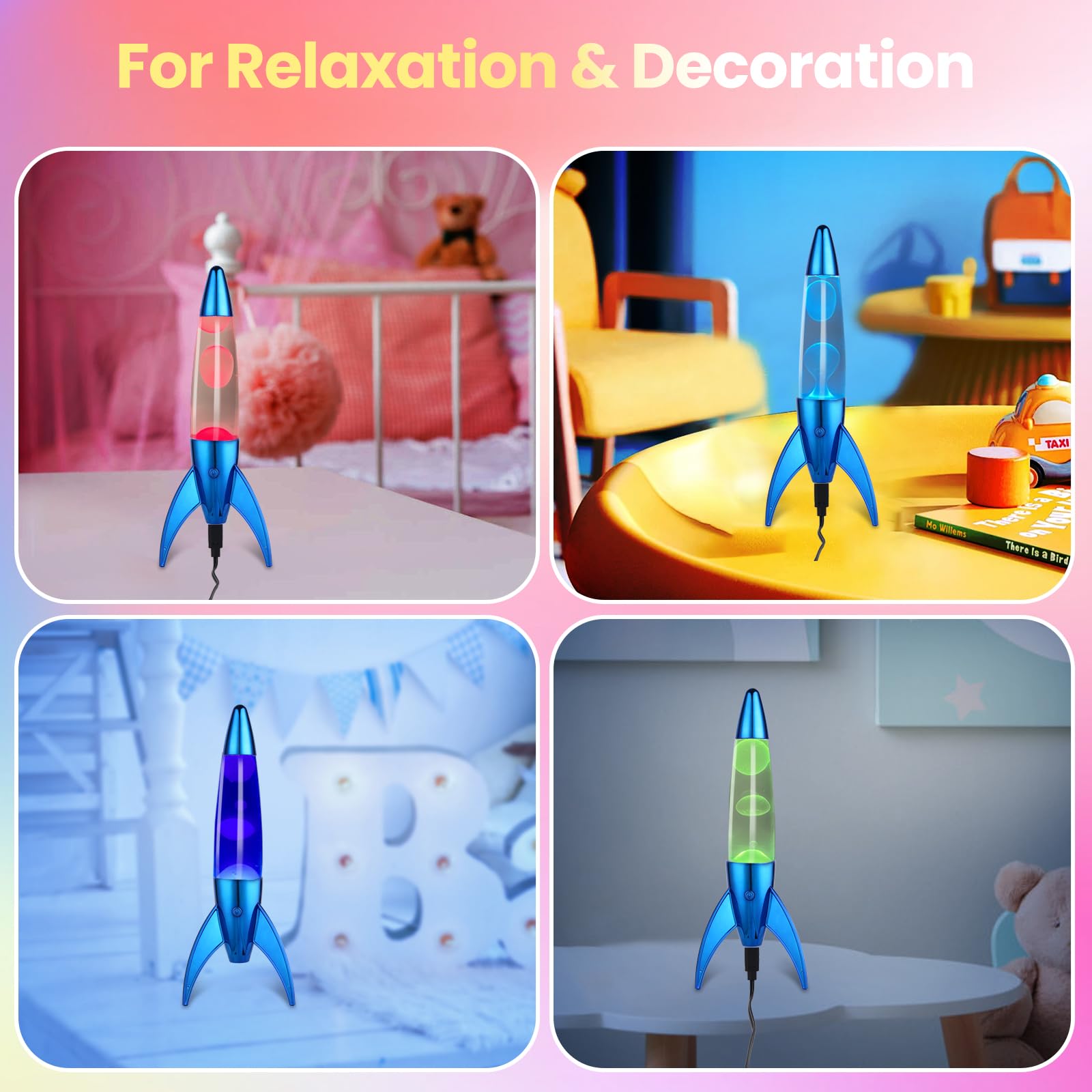 7-Color Changing Rocket LED Liquid Motion Lamp - Bubble-Free Safe DC Night Light for Kids & Adults - Perfect for Bedroom, Nursery & Relaxation (Clear/White)