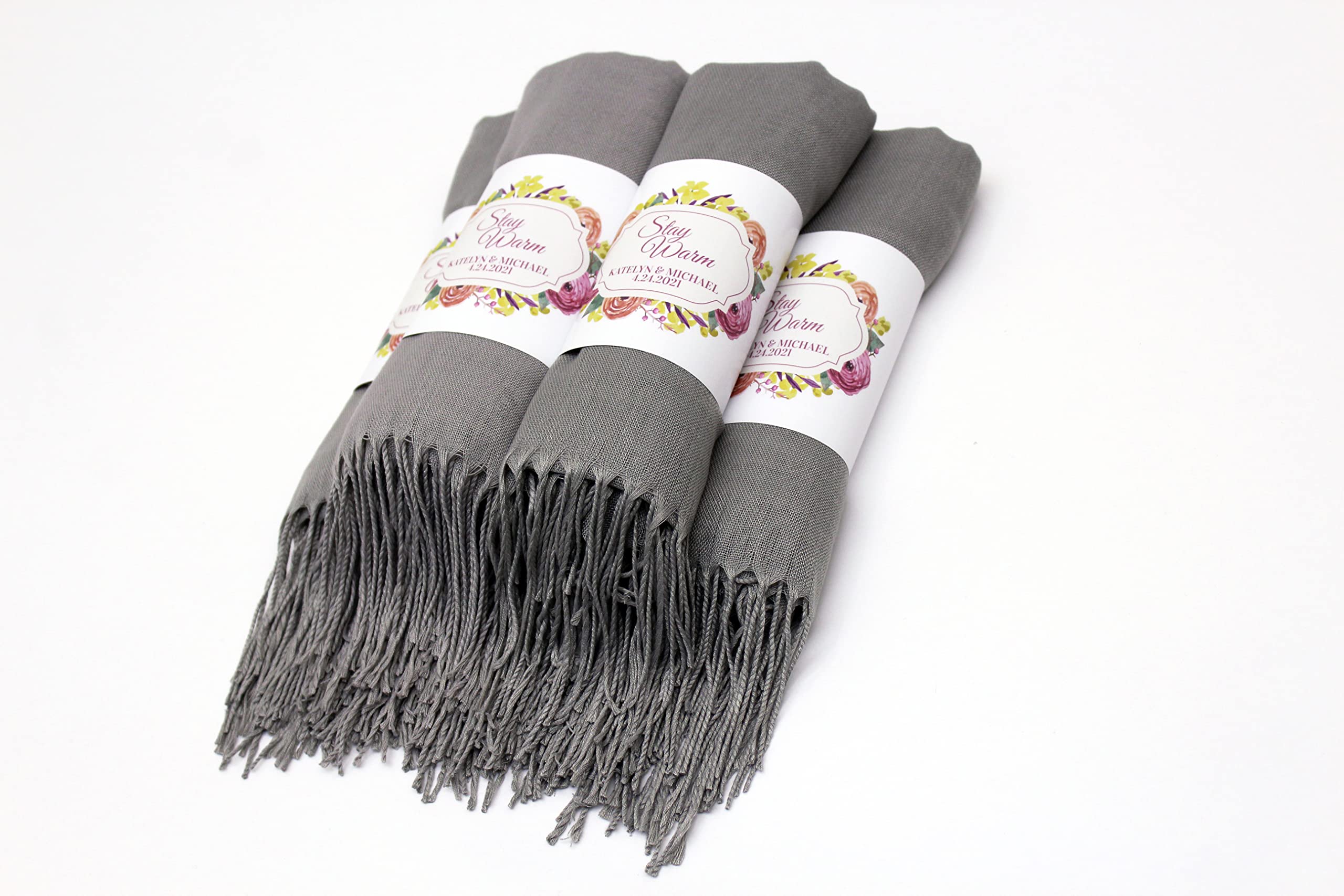 25 Pcs Soft Pashmina Shawl for Women - Personalized Luxury Scarf for Evening Dresses, Weddings & Bridesmaid Gifts (Gray) | Perfect for Wedding Favors, Guest Gifts & Special Occasions