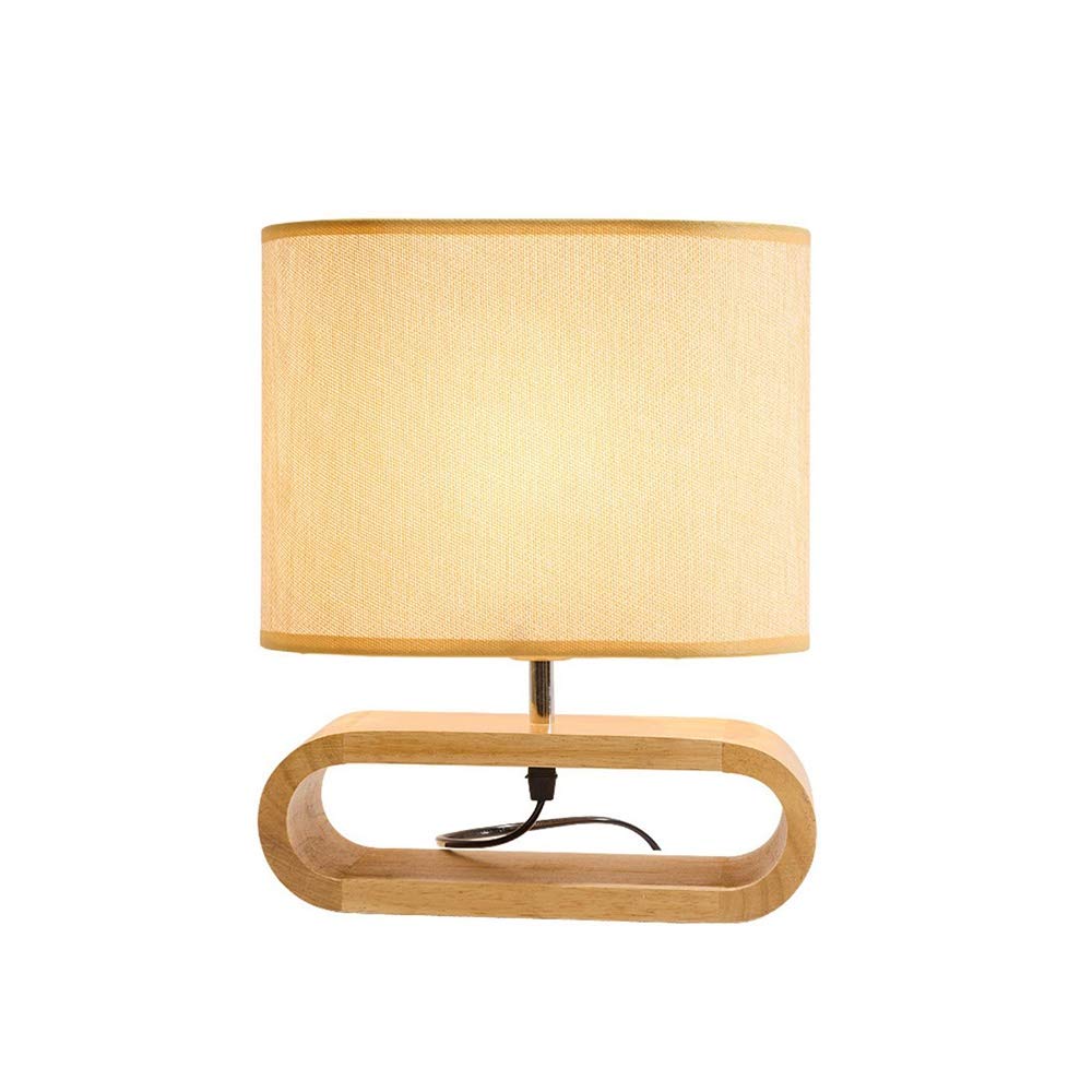 Modern Simple Table Lamp with Wooden Base & Fabric Linen Shade - Bedside, Living Room, Office Lighting for Home, Dorm & Workspace Decor