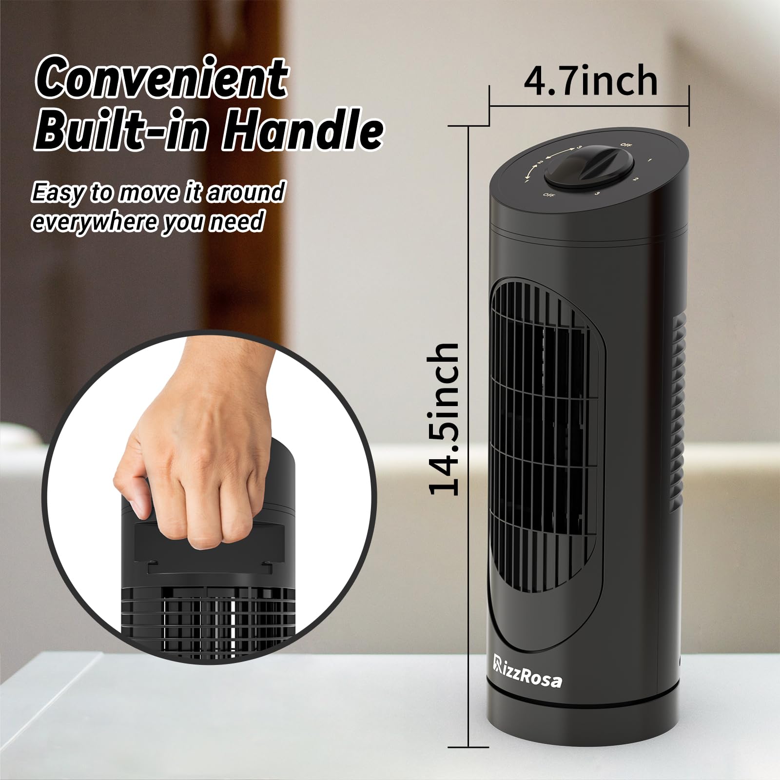 14 Inch Bladeless Tower Fan with 3-Speed Settings & 80° Oscillation - Ultra Quiet Cooling Desk Fan for Office, Bedroom, Home - Perfect for Work, Sleep & Summer Comfort