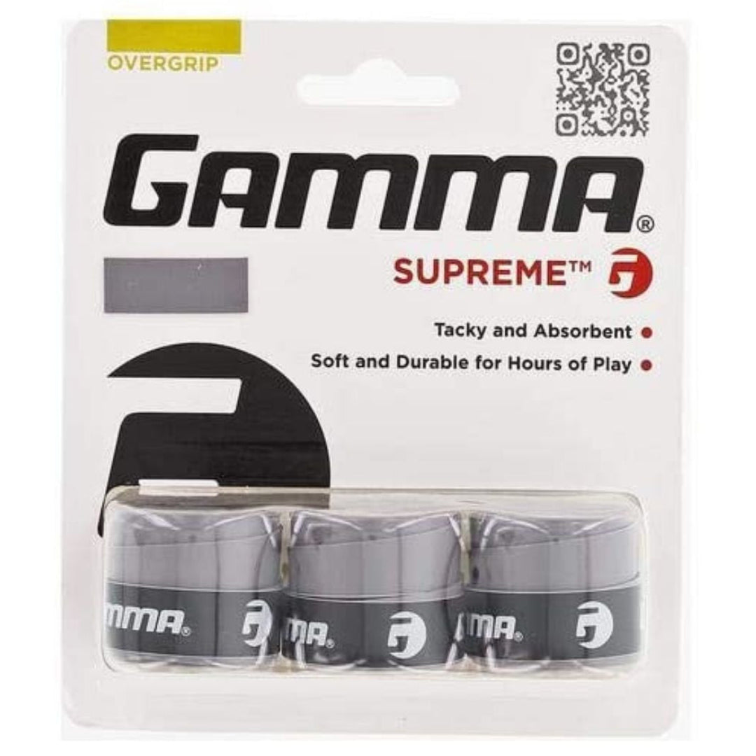 Gamma Supreme Overgrip 3 Pack (Grey) - Premium Tennis Racket Grip Tape for Enhanced Comfort & Sweat Absorption - Perfect for Tennis, Badminton & Racquetball Players