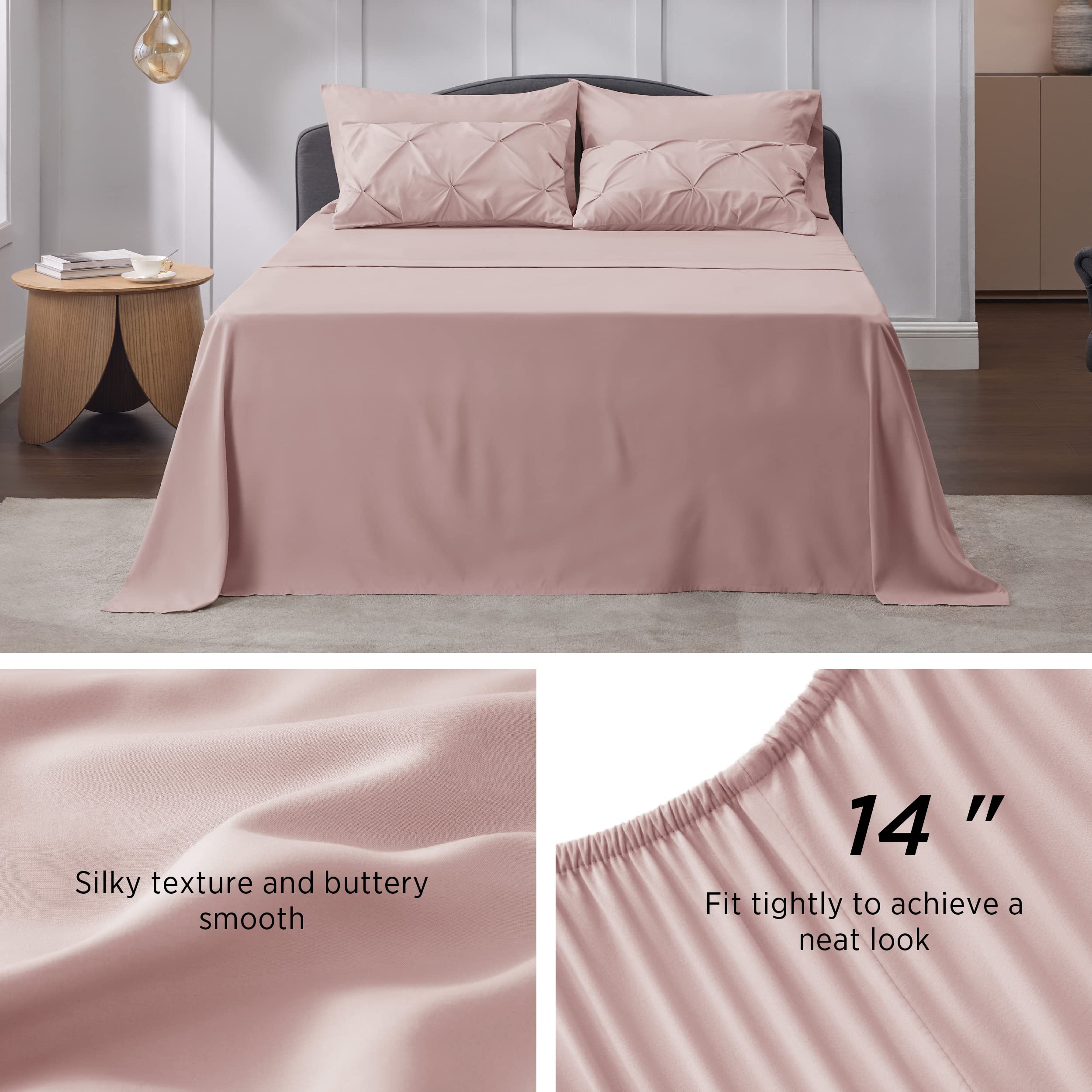 Bedsure King Size Comforter Set - 7 Piece Pink Pinch Pleat Bedding Set with Comforter, Sheets, Pillowcases & Shams | Ultra Soft GentleSoft™ Pintuck Design | Perfect for Master Bedroom, Guest Room & Gift Giving | Machine Washable Luxury Bed in a Bag