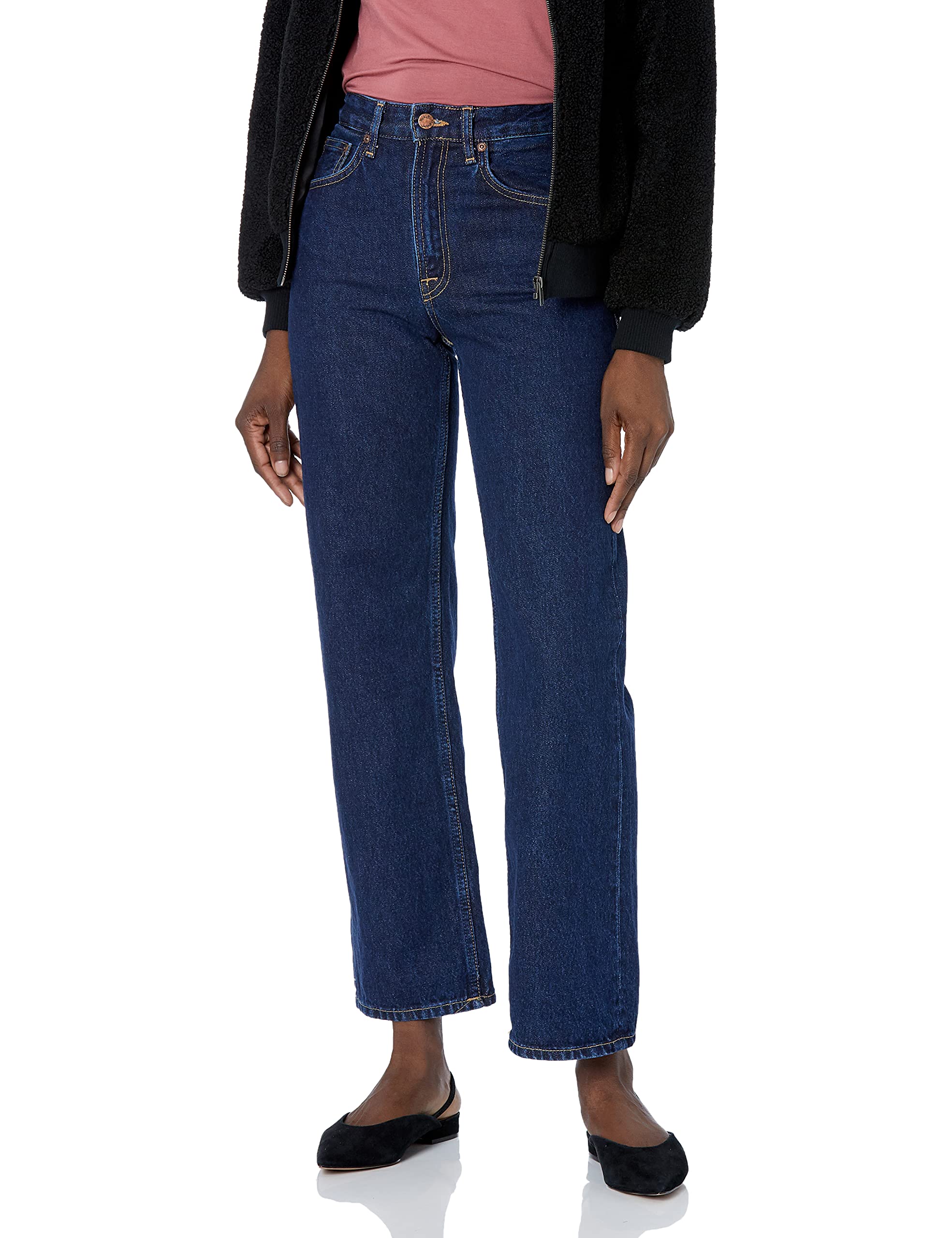 Nudie Jeans Women's Clean Eileen Heavy Rinse High Waist Straight Leg Denim Jeans - Perfect for Casual Wear, Office & Night Out