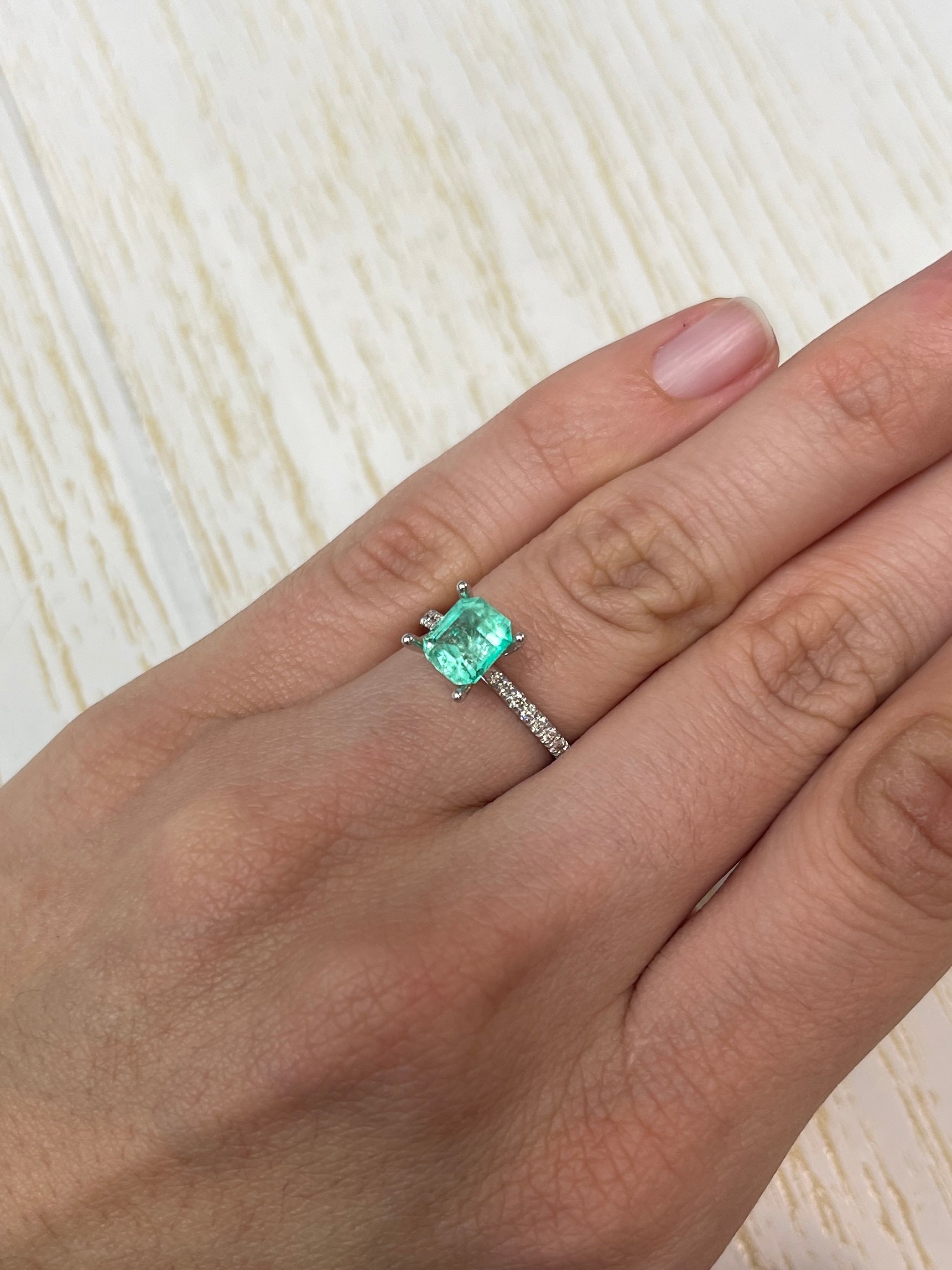 1.60 Carat 7.5x6.5mm Pastel Light Green Loose Colombian Emerald Gemstone - Emerald Cut for Jewelry Making, Engagement Rings & Fine Collections